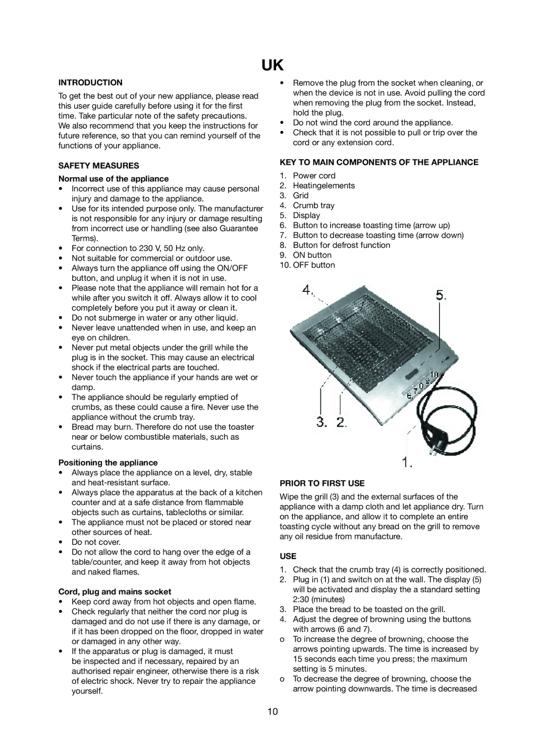 Exido 243-031 manual Introduction, Safety Measures, KEY to Main Components of the Appliance, Prior to First USE, Use 