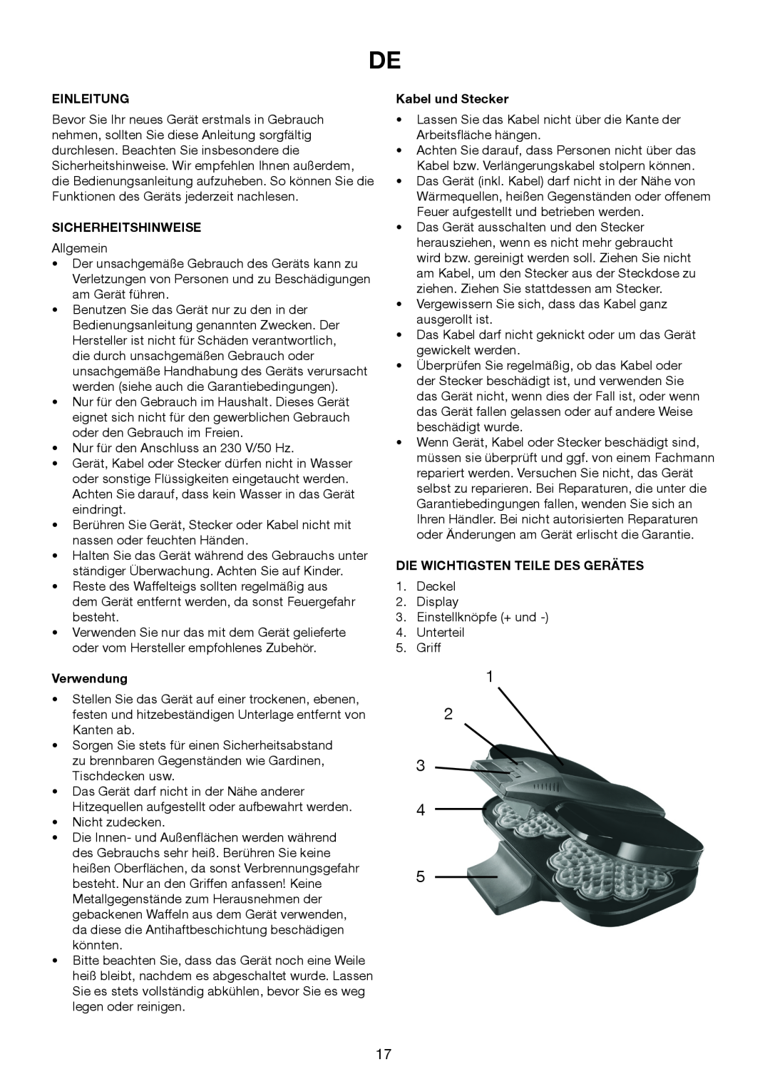 Exido 243-054 manual Einleitung, Sicherheitshinweise, Verwendung, Kabel und Stecker, Die Wichtigsten Teile Des Gerätes 