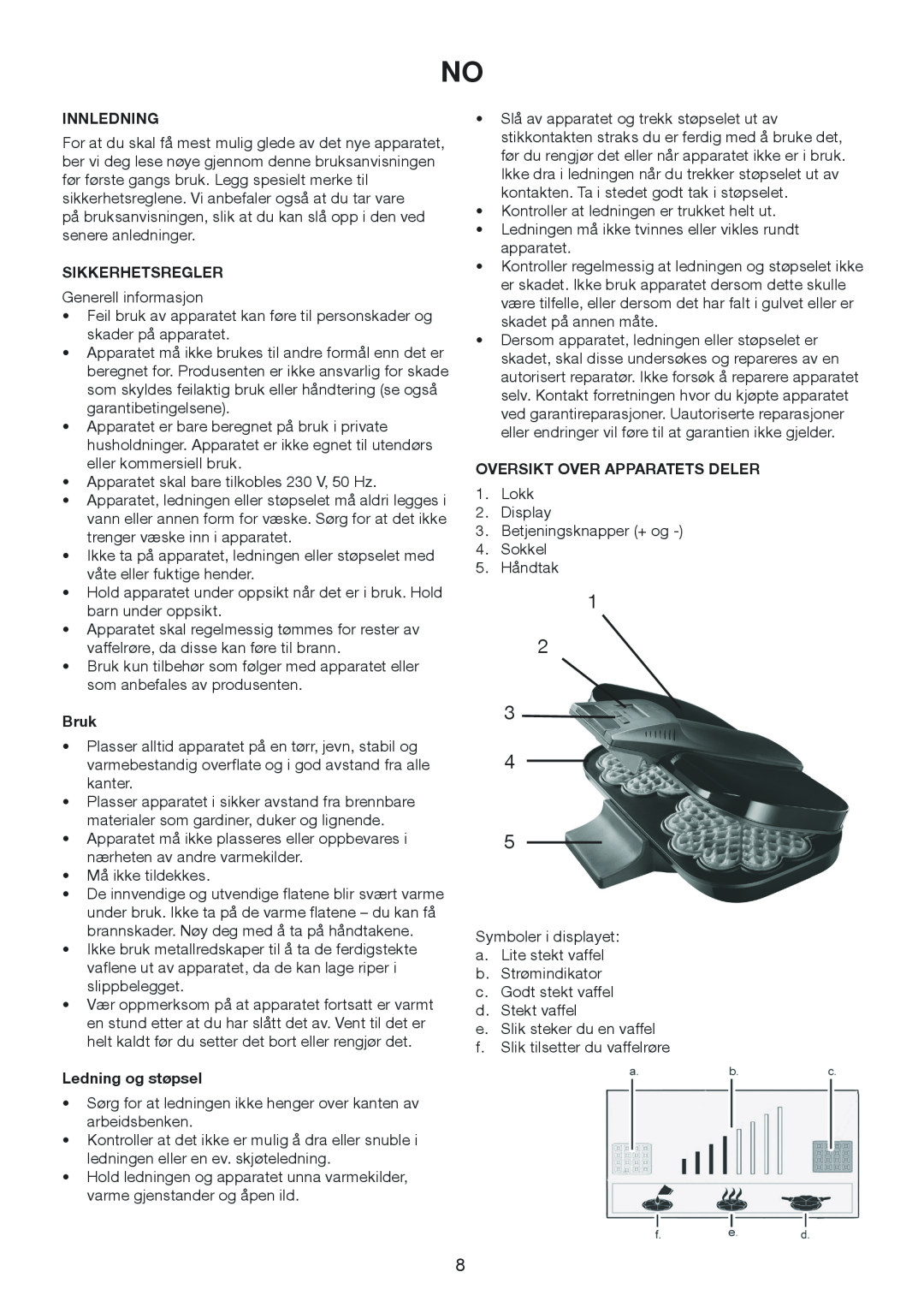 Exido 243-054 manual Innledning, Sikkerhetsregler, Bruk, Ledning og støpsel, Oversikt Over Apparatets Deler 
