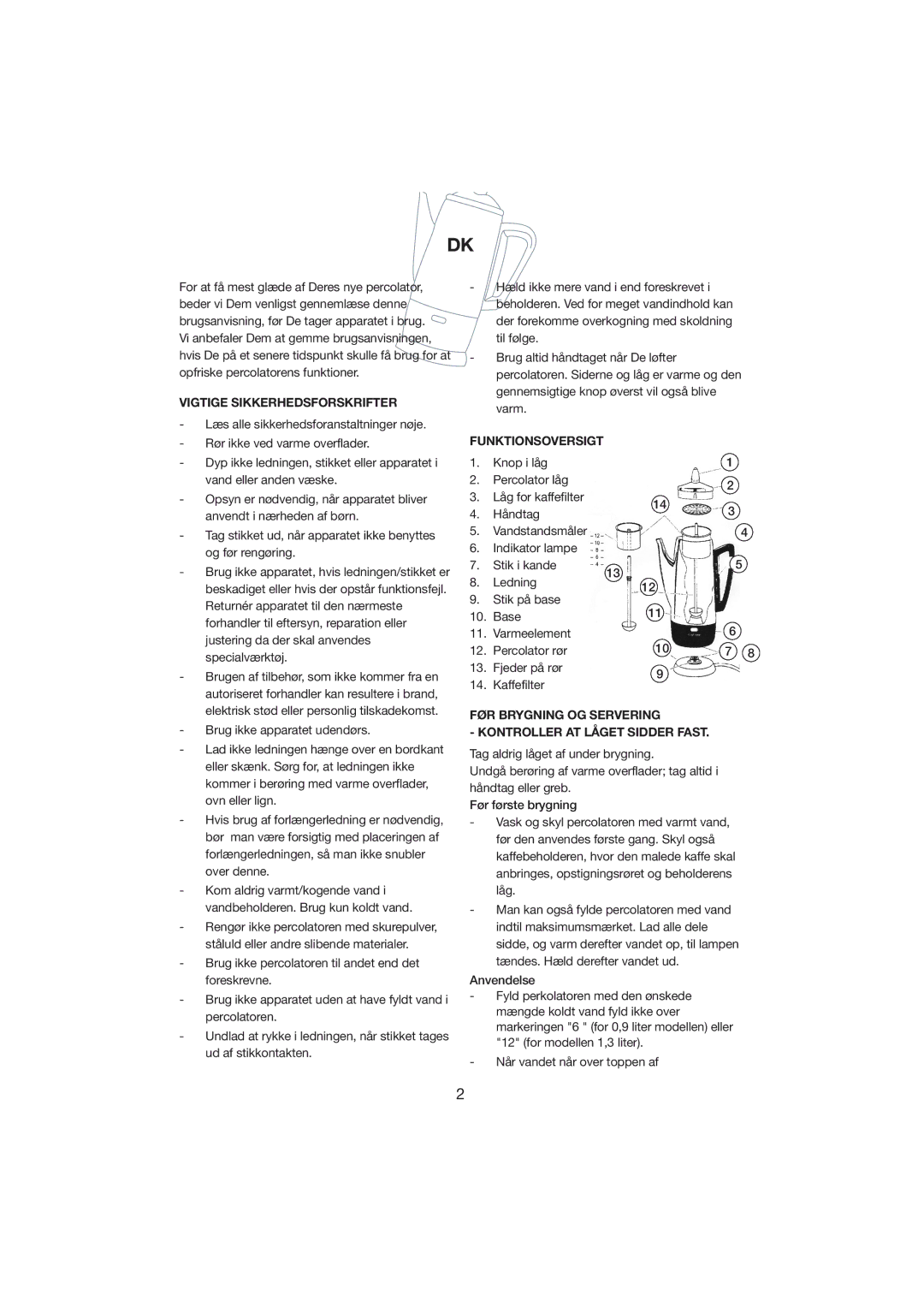 Exido 245-011/012 manual Vigtige Sikkerhedsforskrifter, Funktionsoversigt 