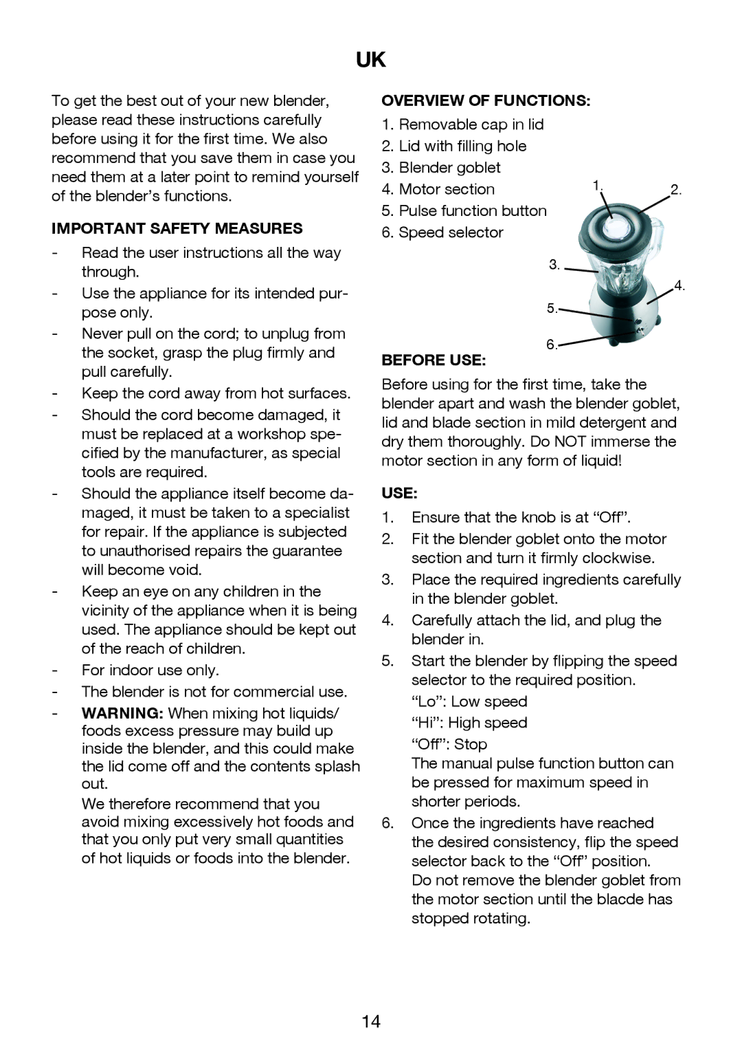 Exido 246-017 manual Important Safety Measures, Overview of Functions, Before USE, Use 