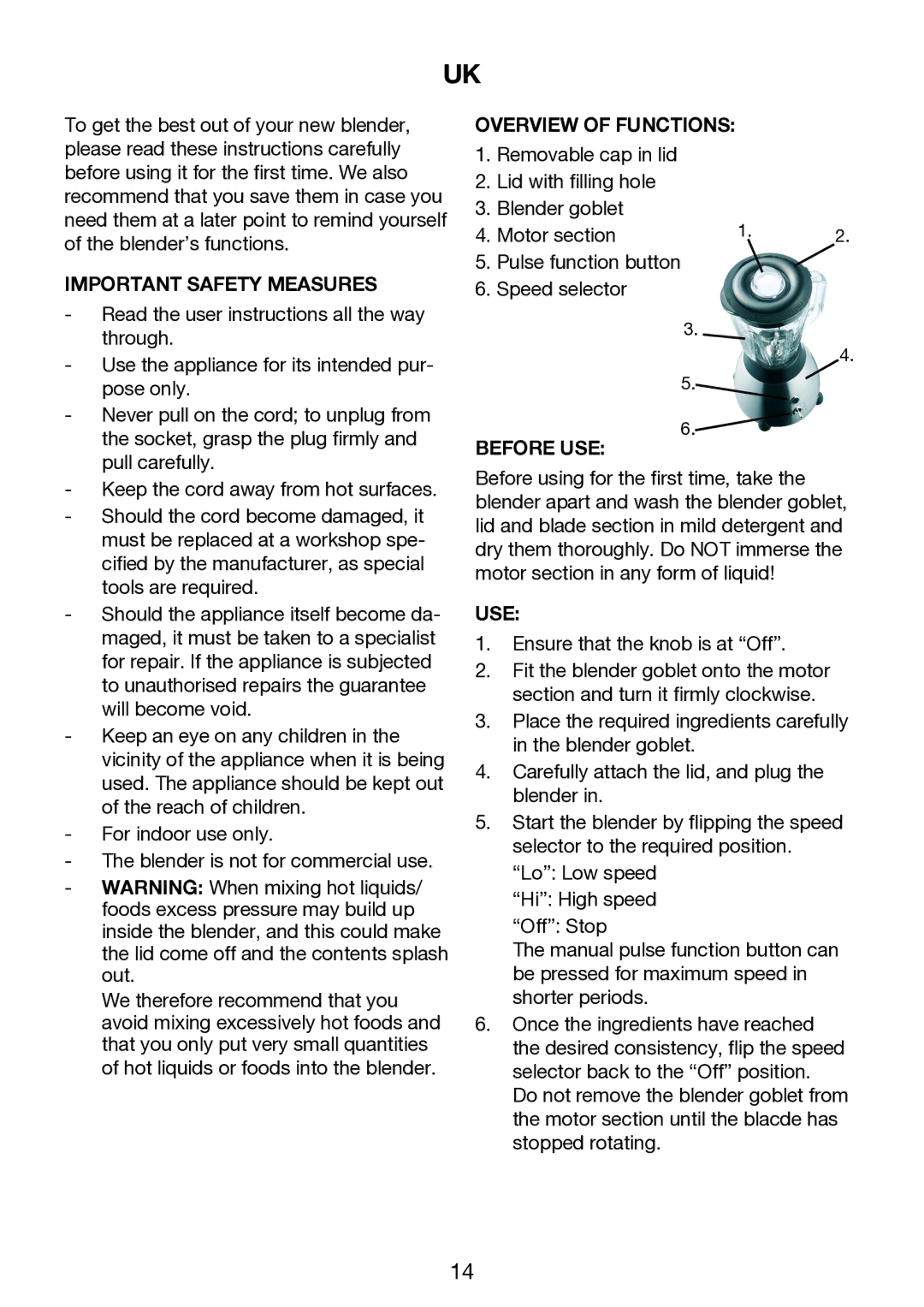 Exido 246-022 manual Important Safety Measures, Overview of Functions, Before USE, Use 