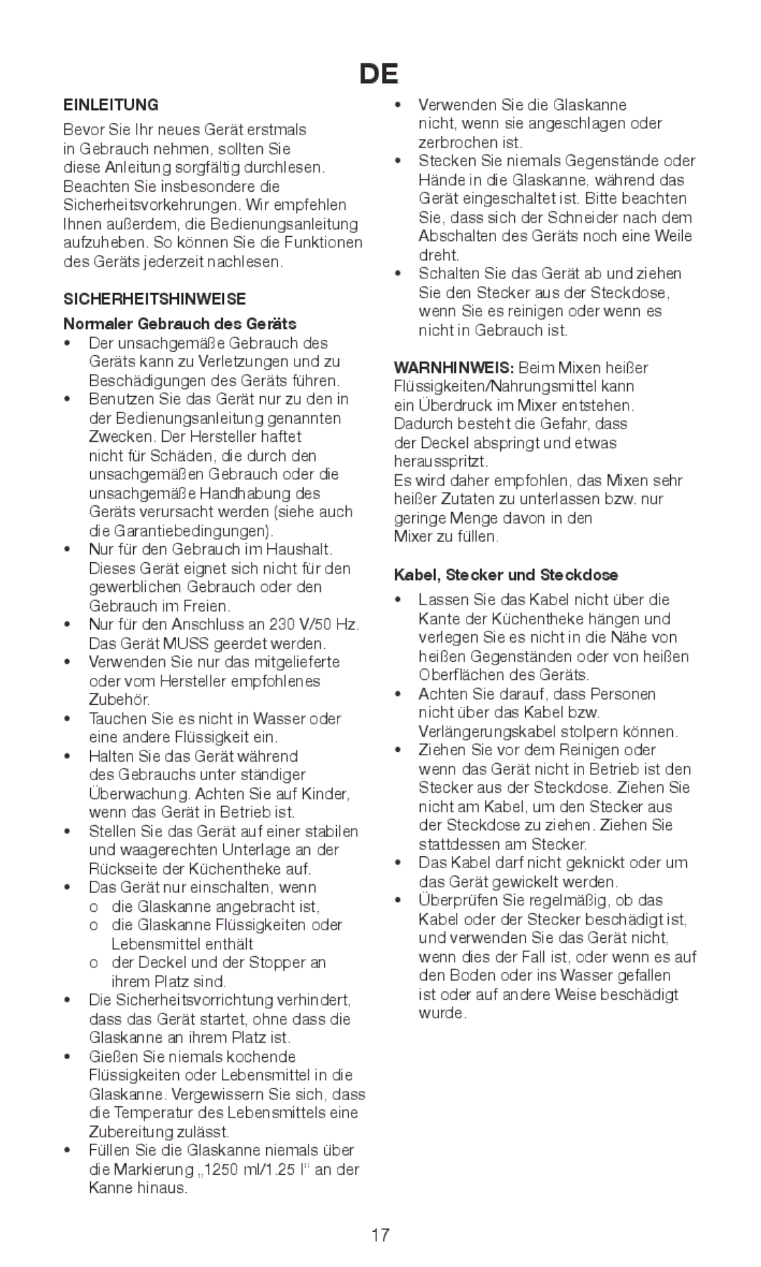 Exido 246-029 manual Einleitung, Sicherheitshinweise Normaler Gebrauch des Geräts, Kabel, Stecker und Steckdose 