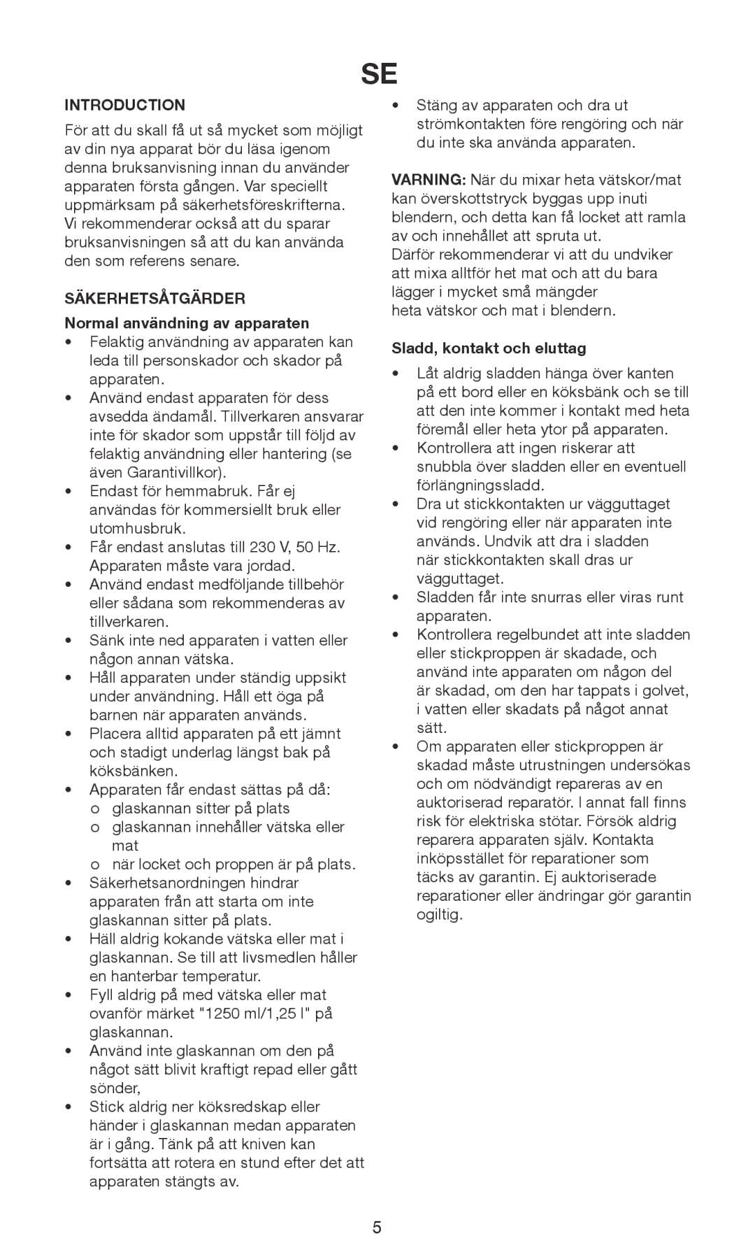 Exido 246-029 manual Introduction, Säkerhetsåtgärder, Normal användning av apparaten, Sladd, kontakt och eluttag 