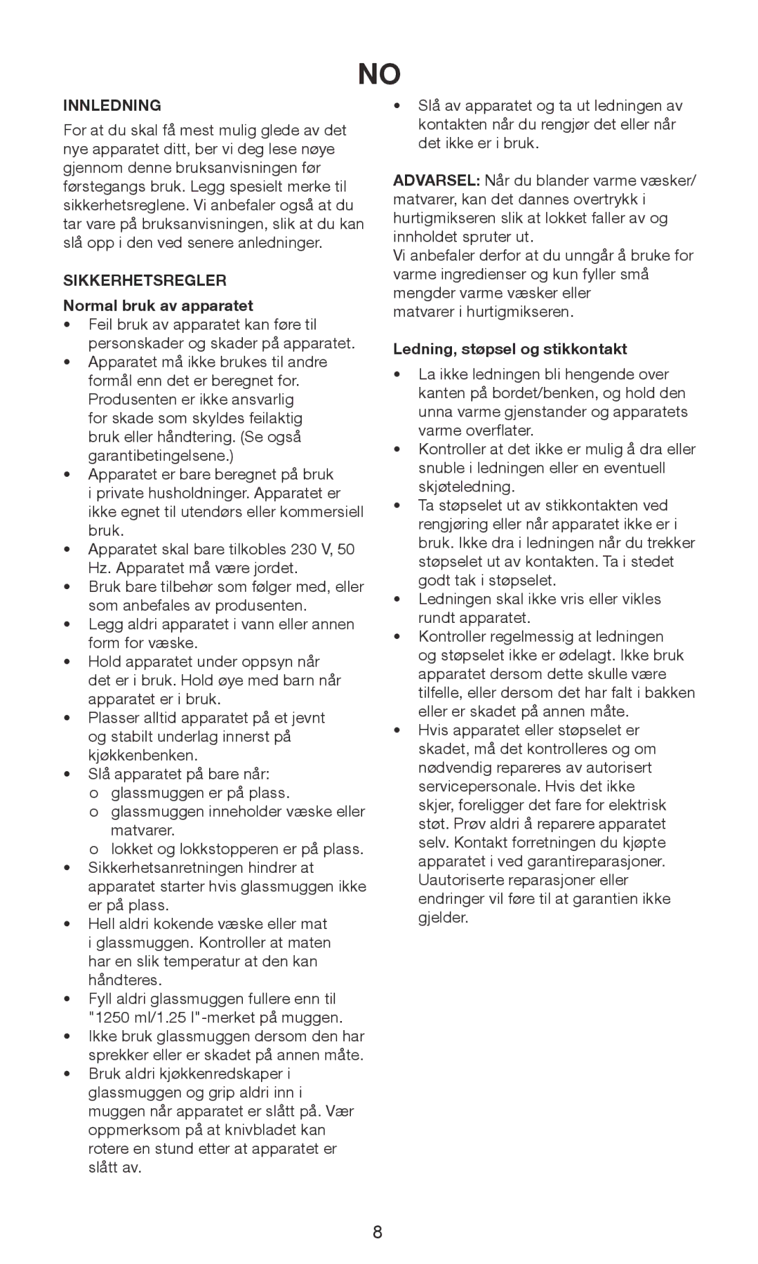 Exido 246-029 manual Innledning, Sikkerhetsregler, Normal bruk av apparatet, Ledning, støpsel og stikkontakt 