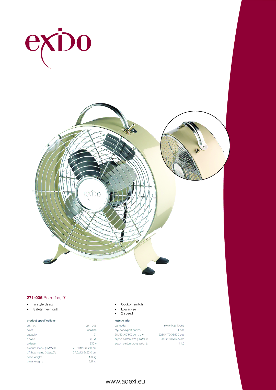 Exido specifications 271-006Retro fan 