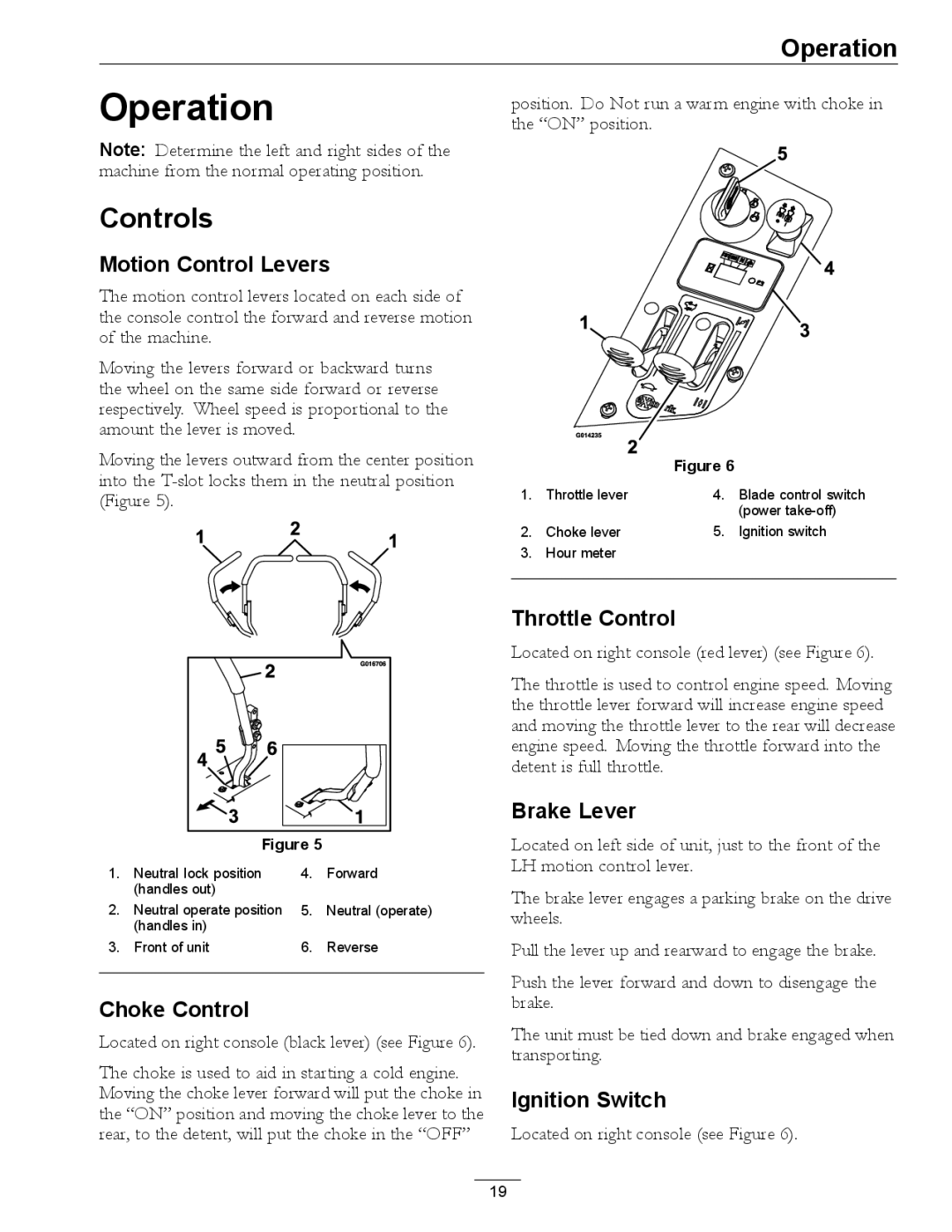 Exmark 312, 000 & higher manual Operation, Controls 