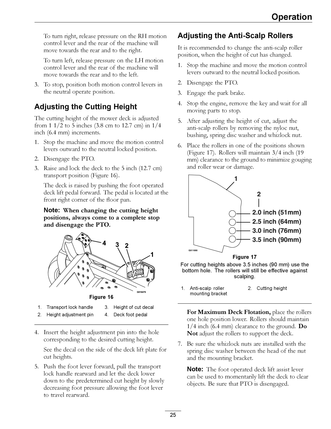 Exmark 312, 000 & higher manual Adjusting the Cutting Height, Adjusting the Anti-Scalp Rollers 