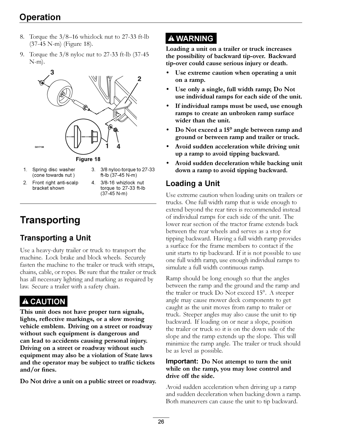 Exmark 000 & higher, 312 manual Transporting a Unit, Loading a Unit 