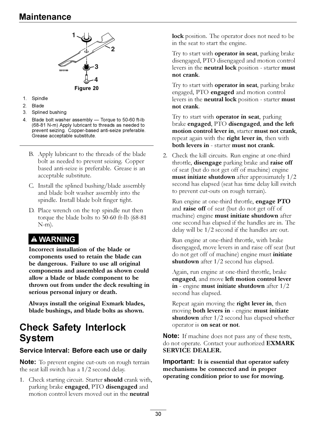 Exmark 000 & higher, 312 manual Check Safety Interlock System, Service Dealer 