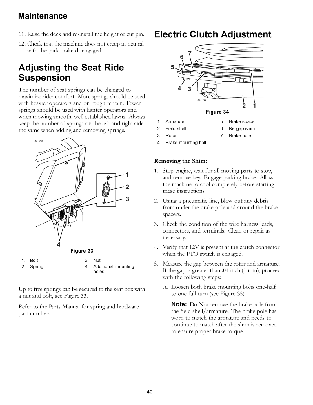 Exmark 312, 000 & higher manual Adjusting the Seat Ride Suspension, Removing the Shim 