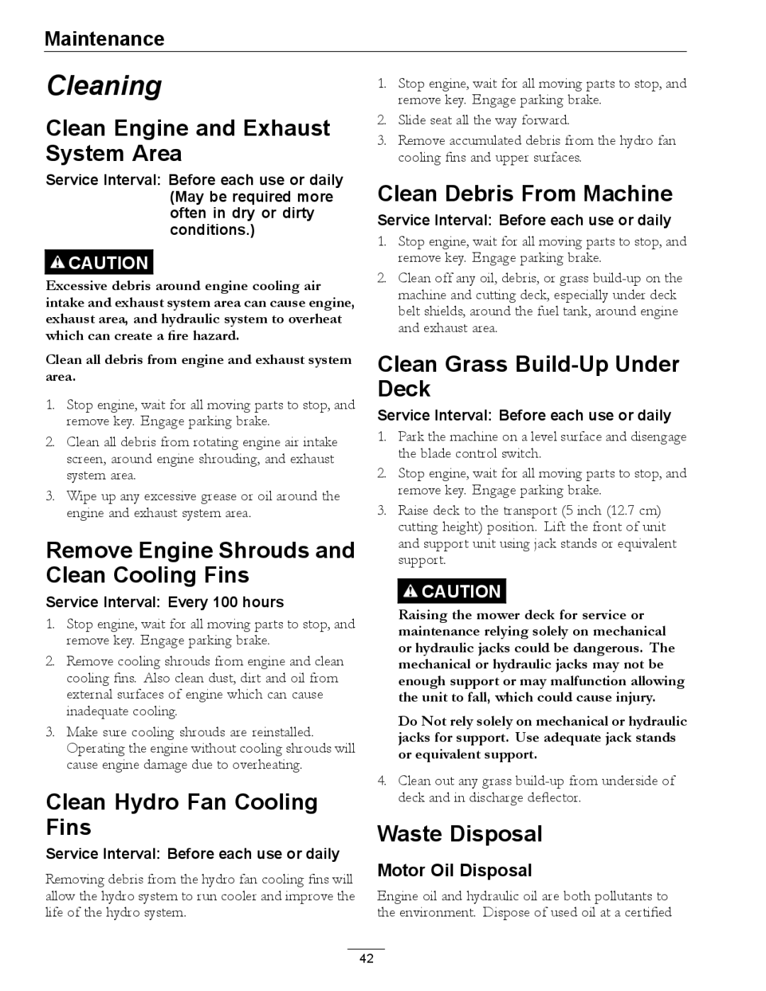 Exmark 000 & higher Clean Engine and Exhaust System Area, Remove Engine Shrouds and Clean Cooling Fins, Waste Disposal 