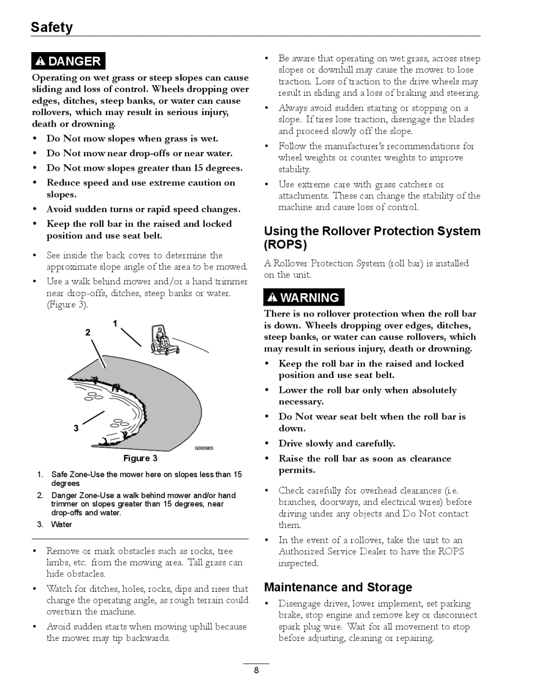 Exmark 000 & higher, 312 manual Using the Rollover Protection System Rops, Maintenance and Storage 