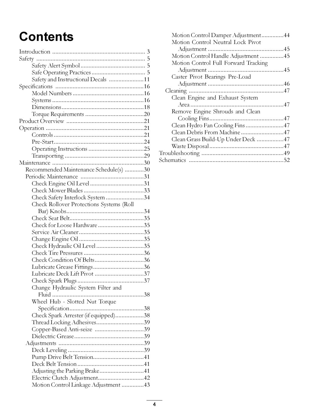 Exmark 312, 000 & higher manual Contents 