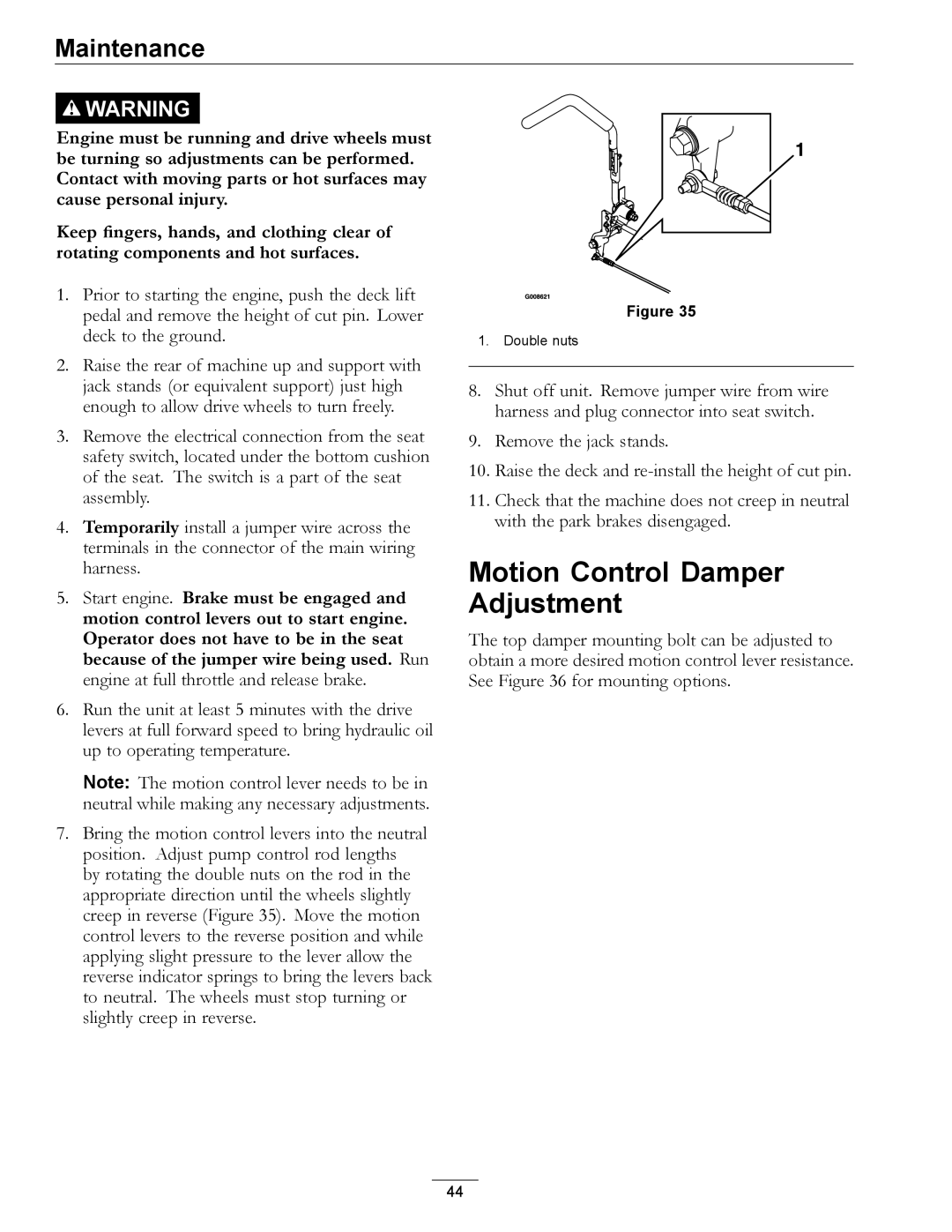 Exmark 000 & higher, 312 manual Motion Control Damper Adjustment 