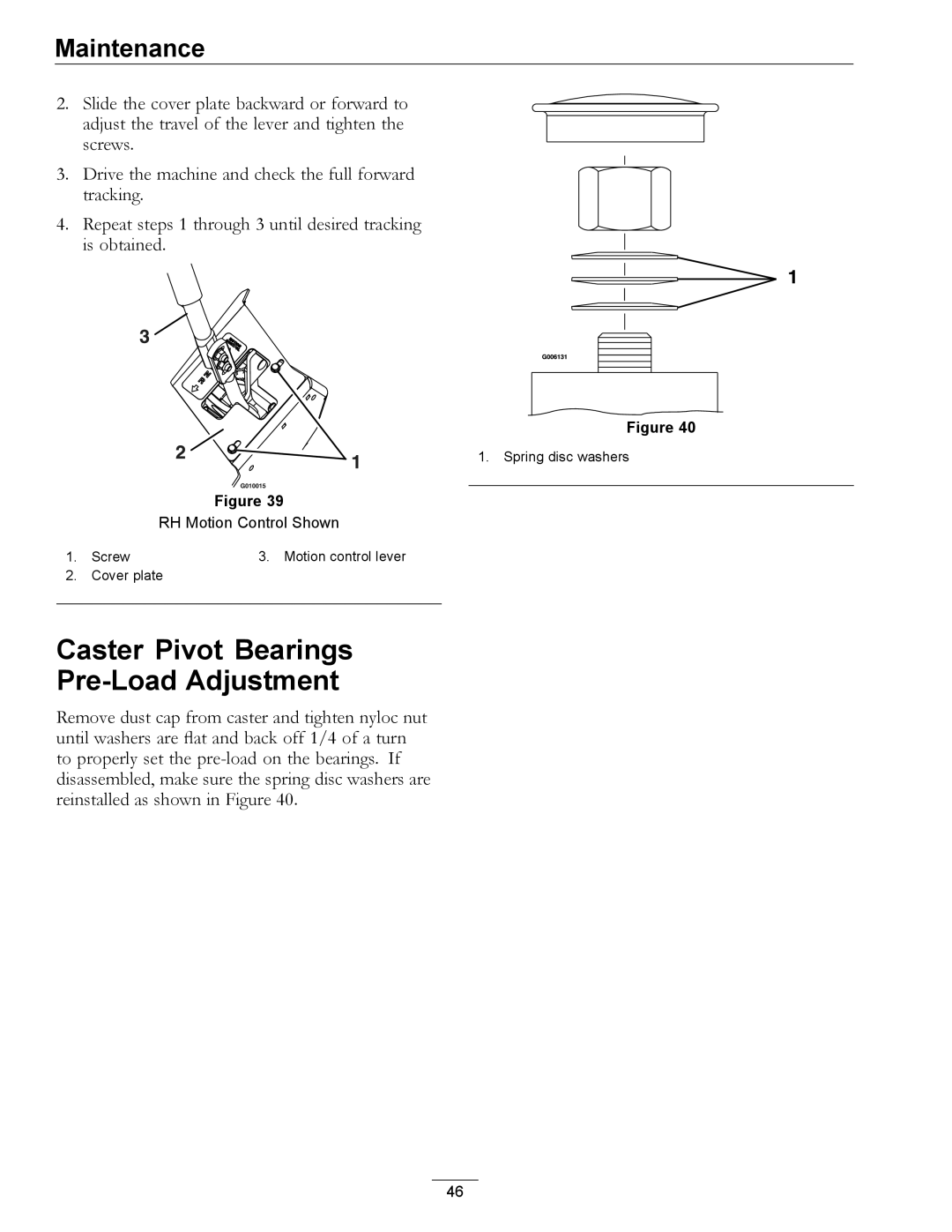 Exmark 312, 000 & higher manual Caster Pivot Bearings Pre-Load Adjustment 