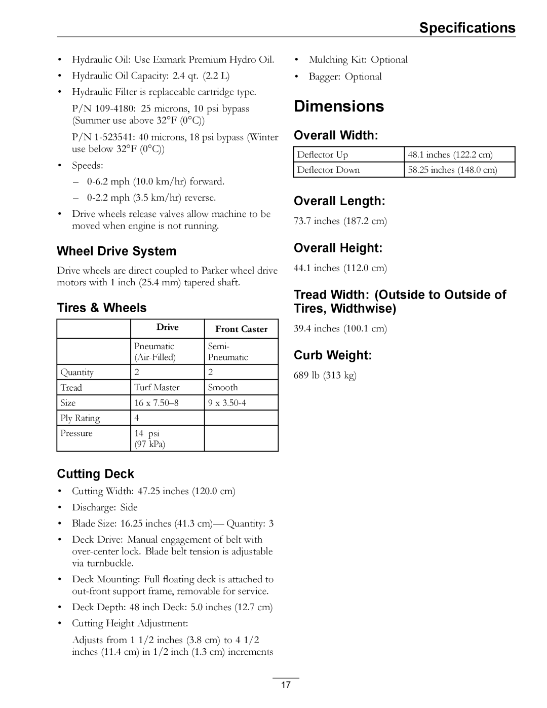 Exmark 000 & higher, 312 manual Dimensions 