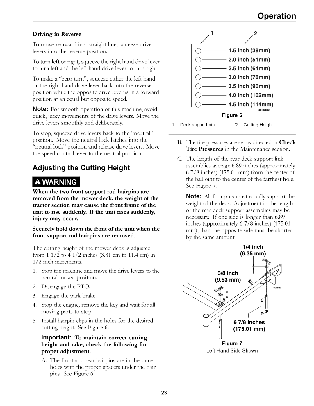 Exmark 000 & higher, 312 manual Adjusting the Cutting Height, Driving in Reverse 