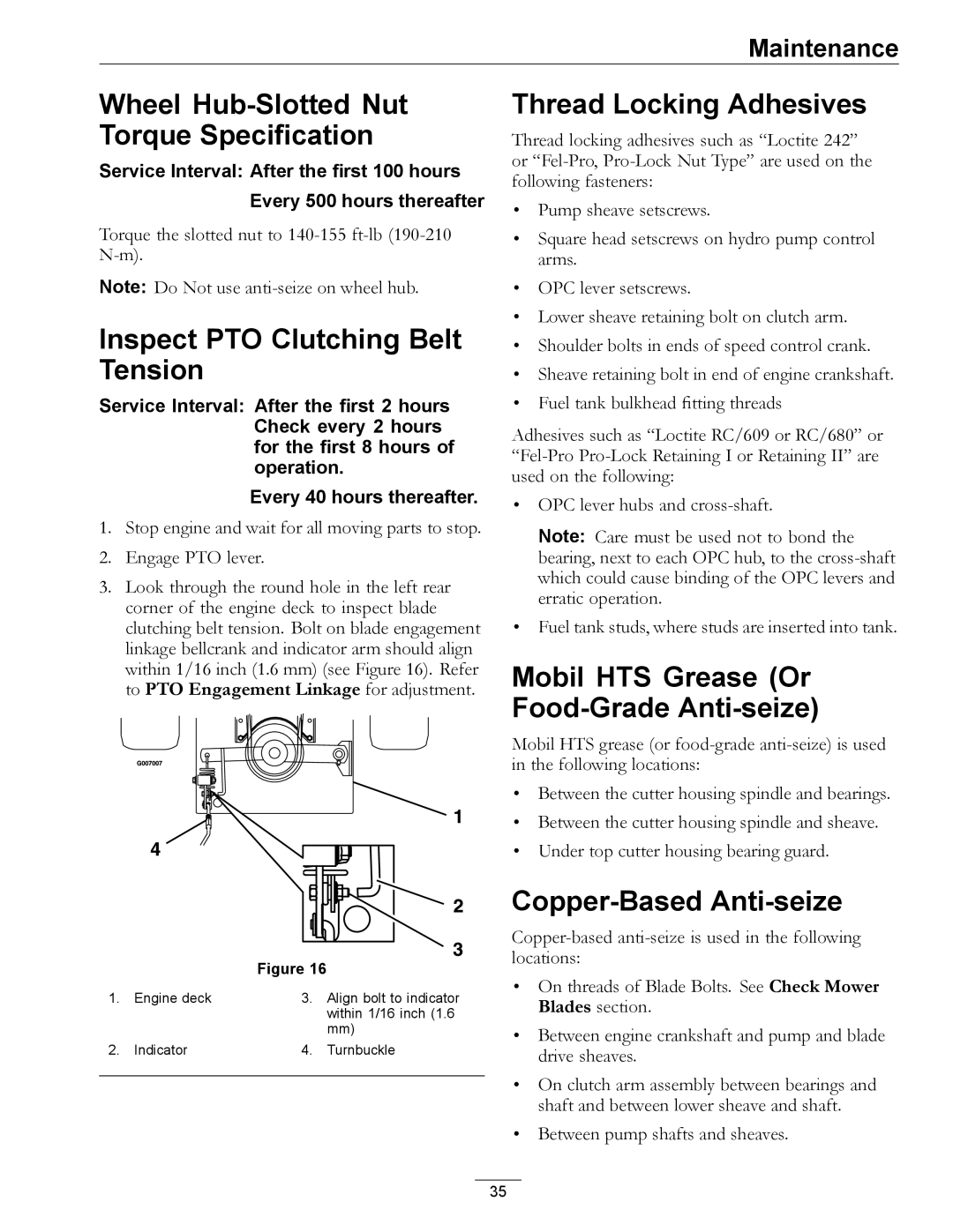 Exmark 0, 312 Wheel Hub-Slotted Nut Torque Specification, Inspect PTO Clutching Belt Tension, Thread Locking Adhesives 