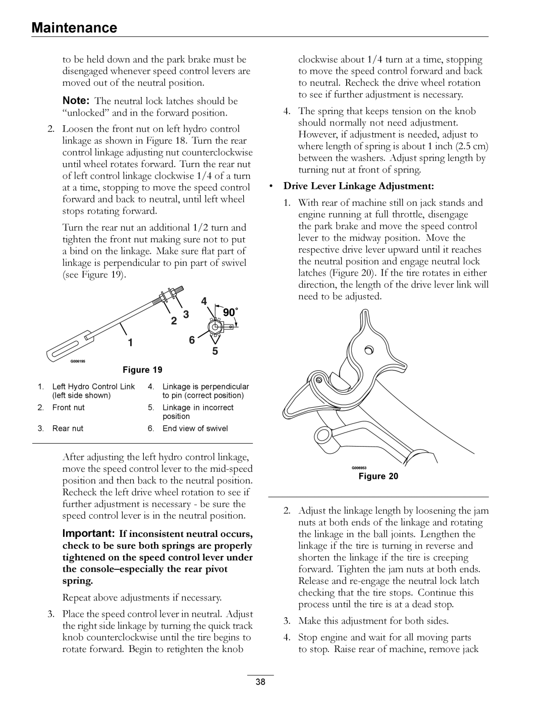 Exmark 000 & higher, 312 manual Drive Lever Linkage Adjustment, Need to be adjusted 