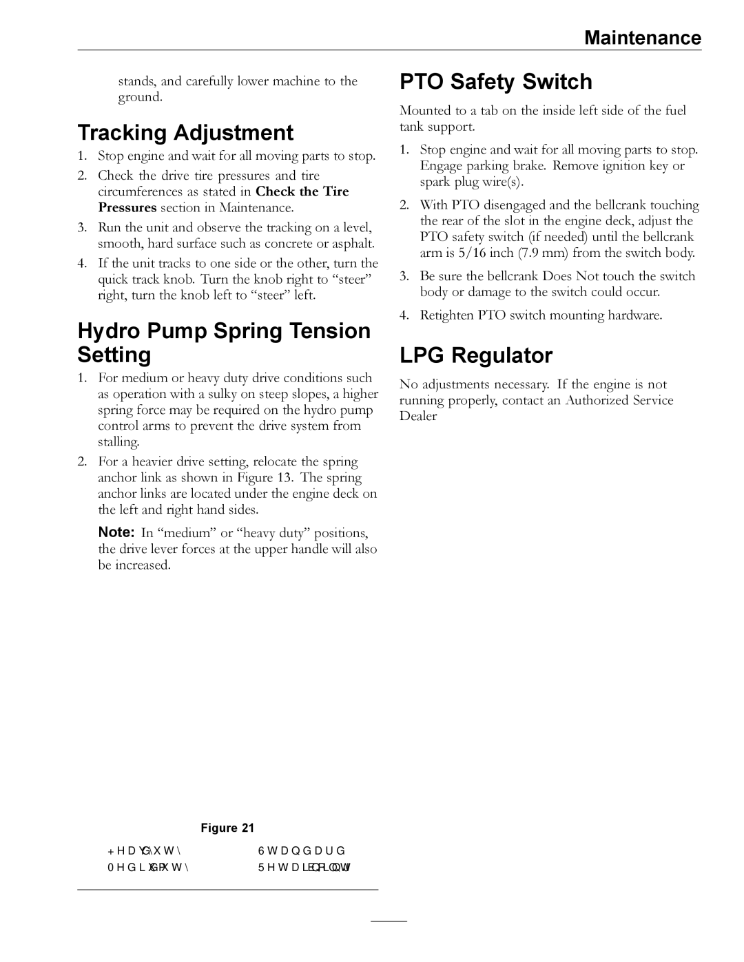 Exmark 000 & higher, 312 manual Tracking Adjustment, Hydro Pump Spring Tension Setting, PTO Safety Switch, LPG Regulator 