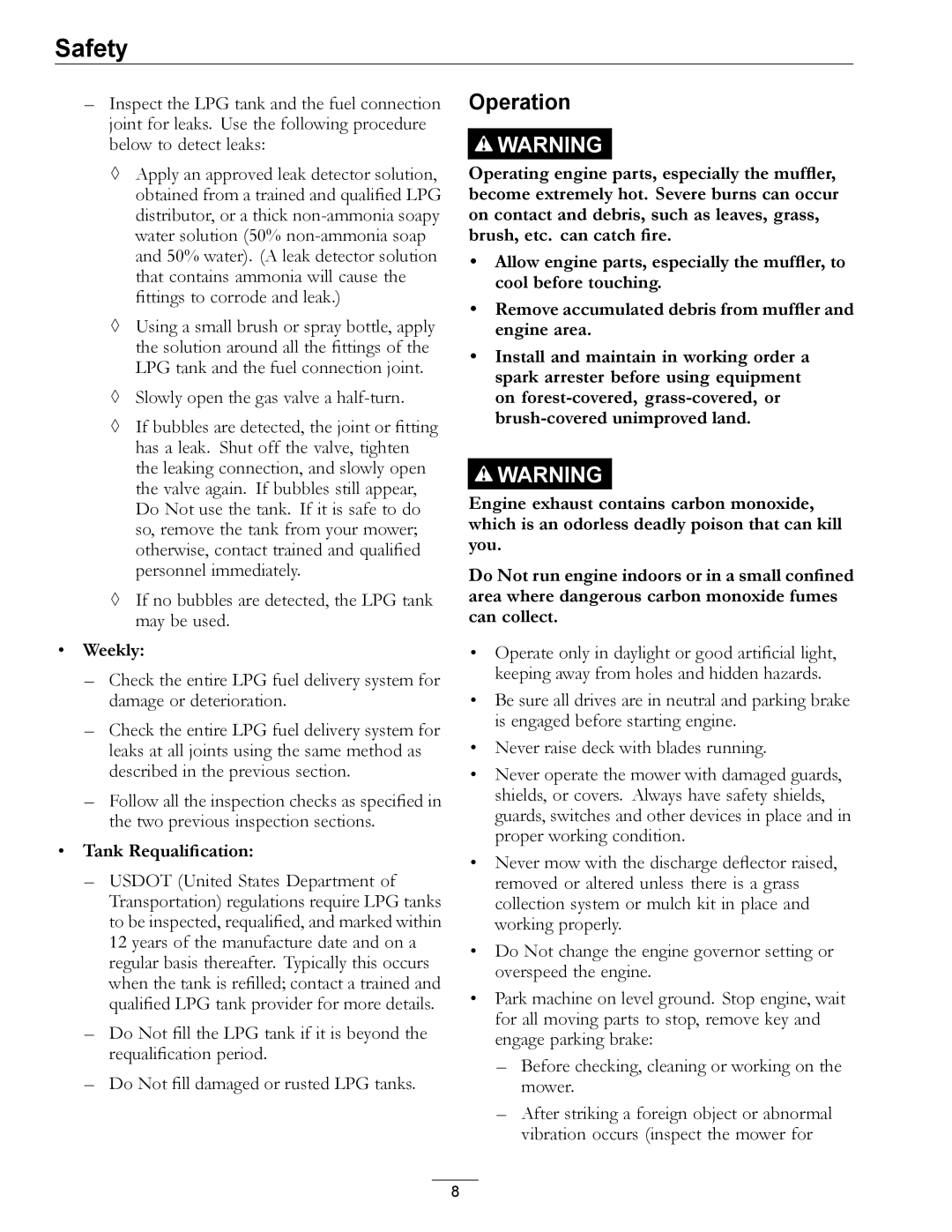 Exmark 000 & higher, 312 manual Operation, Weekly, Tank Requalification 