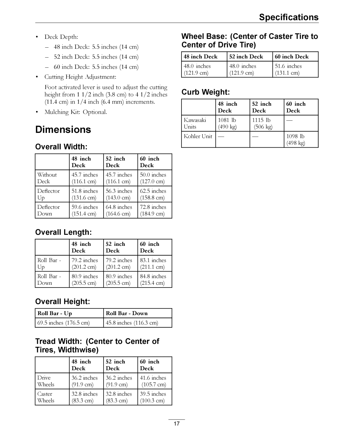 Exmark 000 & higher, 312 manual Dimensions 