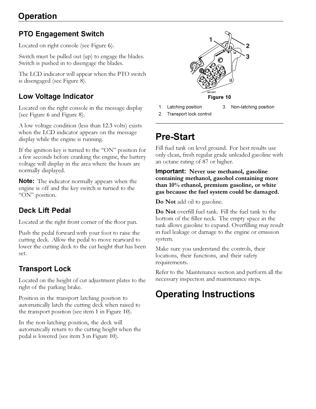 Exmark 312, 000 & higher manual Pre-Start, Operating Instructions 