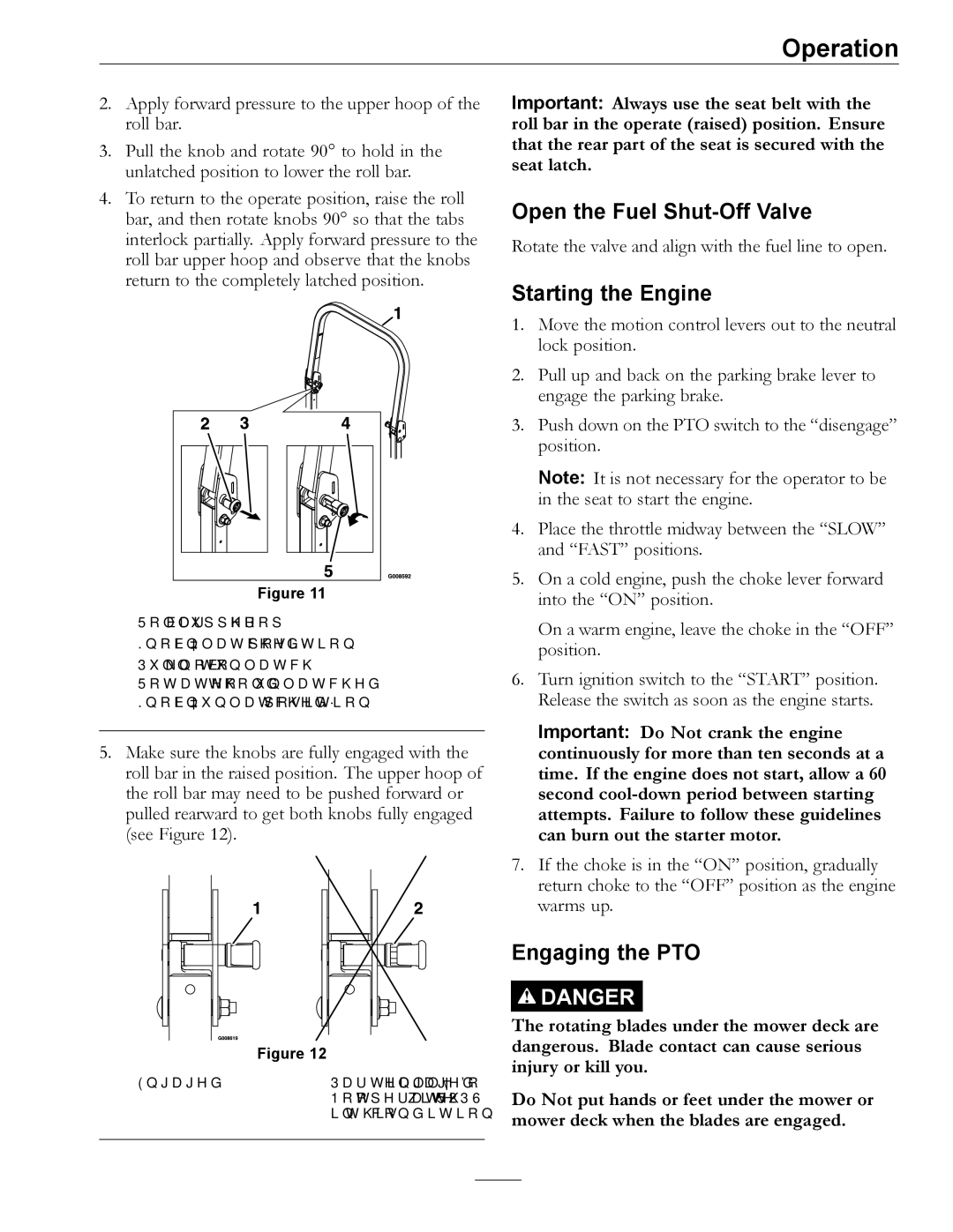 Exmark 000 & higher, 312 manual Open the Fuel Shut-Off Valve, Starting the Engine, Engaging the PTO 