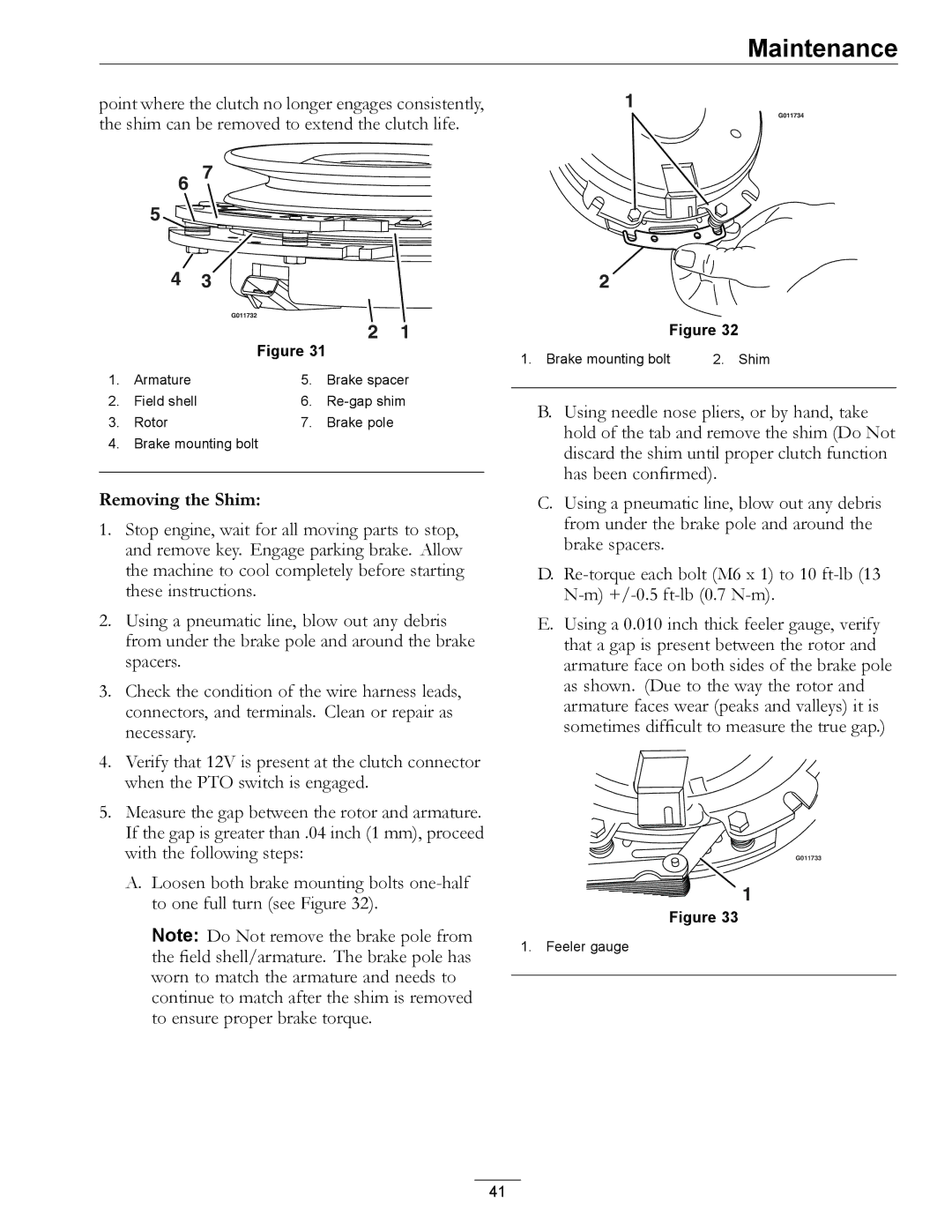 Exmark 000 & higher, 312 manual Removing the Shim 