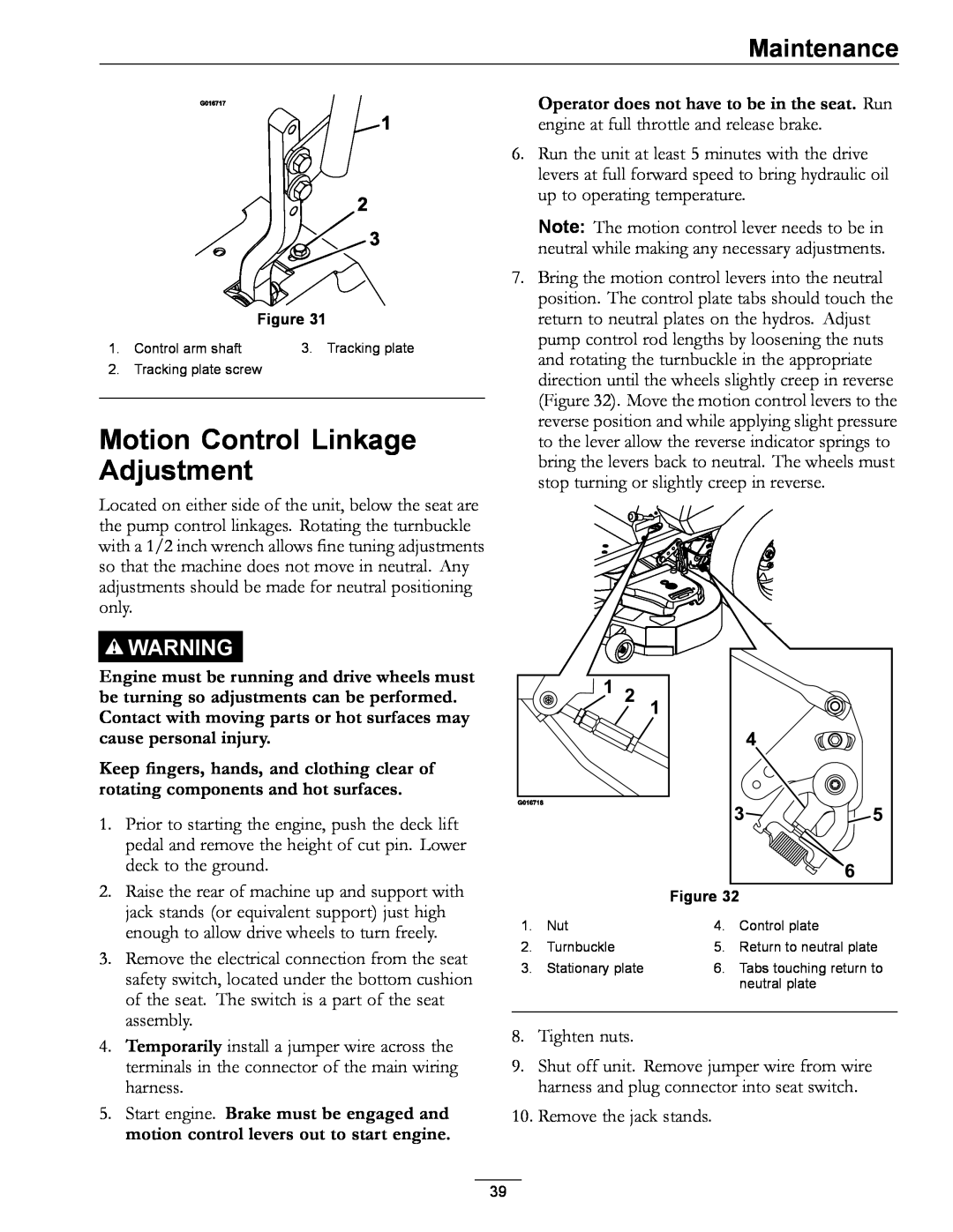 Exmark 000 & higher, 312 manual Motion Control Linkage Adjustment, Maintenance 