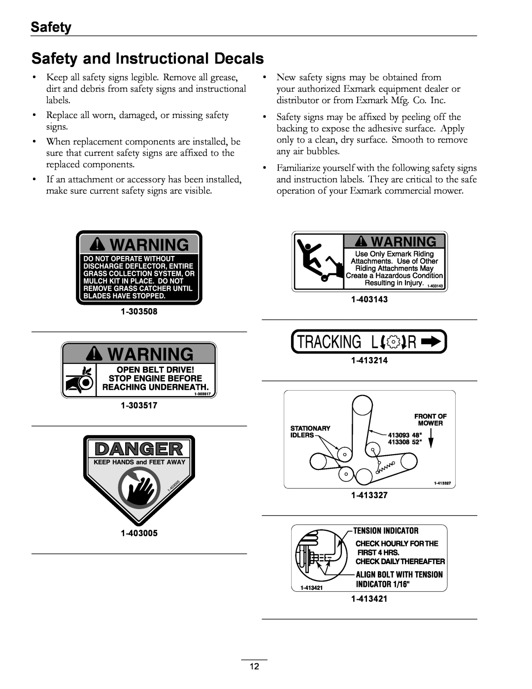 Exmark 000 & higher, 312 manual Safety and Instructional Decals 