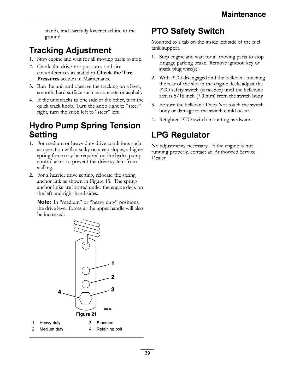 Exmark 000 & higher Tracking Adjustment, Hydro Pump Spring Tension Setting, PTO Safety Switch, LPG Regulator, Maintenance 
