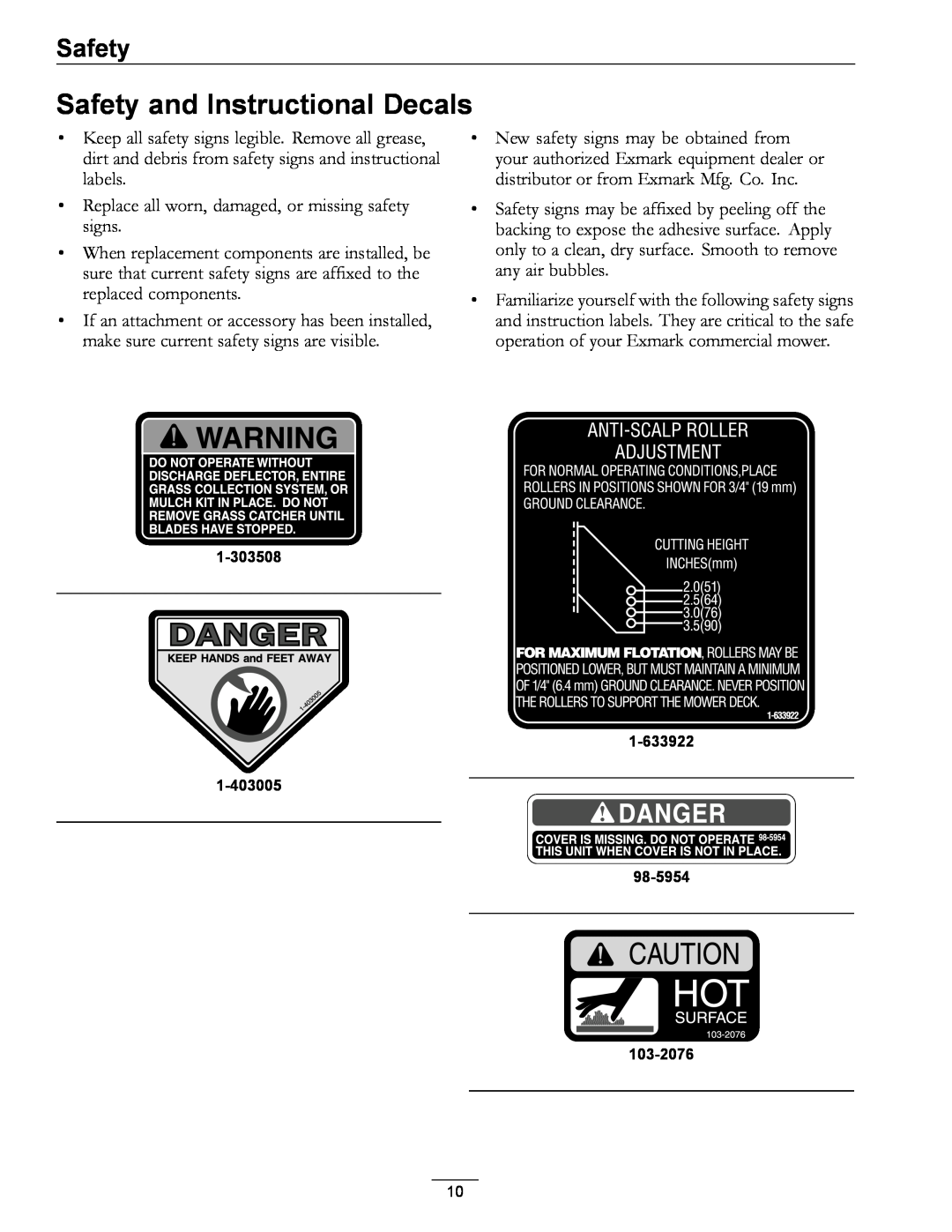 Exmark 4500-471, 000 & higher, S/N 790 manual Safety and Instructional Decals 