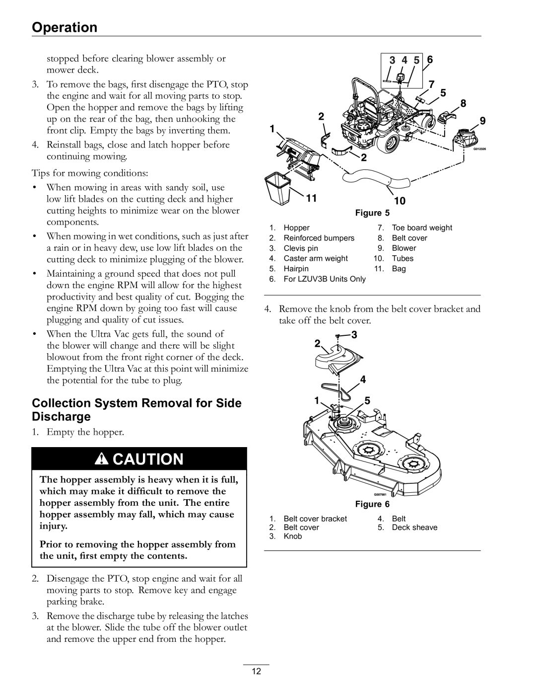 Exmark 000 & higher, 850 manual Collection System Removal for Side Discharge 