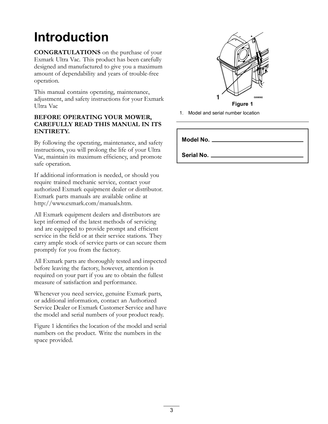 Exmark 850, 000 & higher manual Introduction 