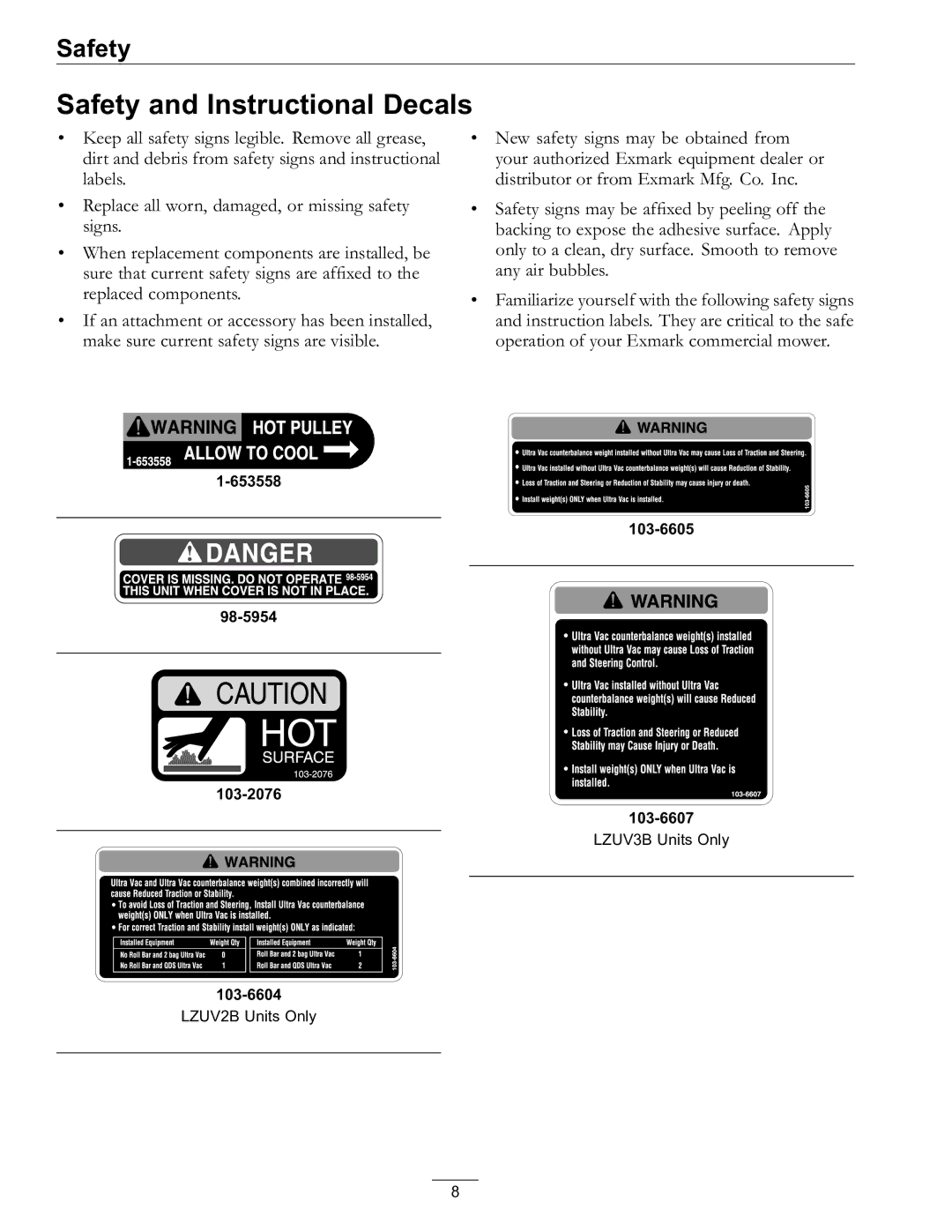 Exmark 000 & higher, 850 manual Safety and Instructional Decals 