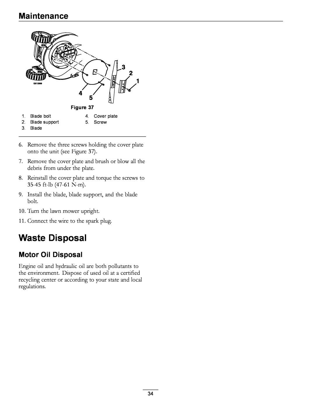 Exmark 000 & higher, 850 manual Waste Disposal, Motor Oil Disposal, Maintenance 