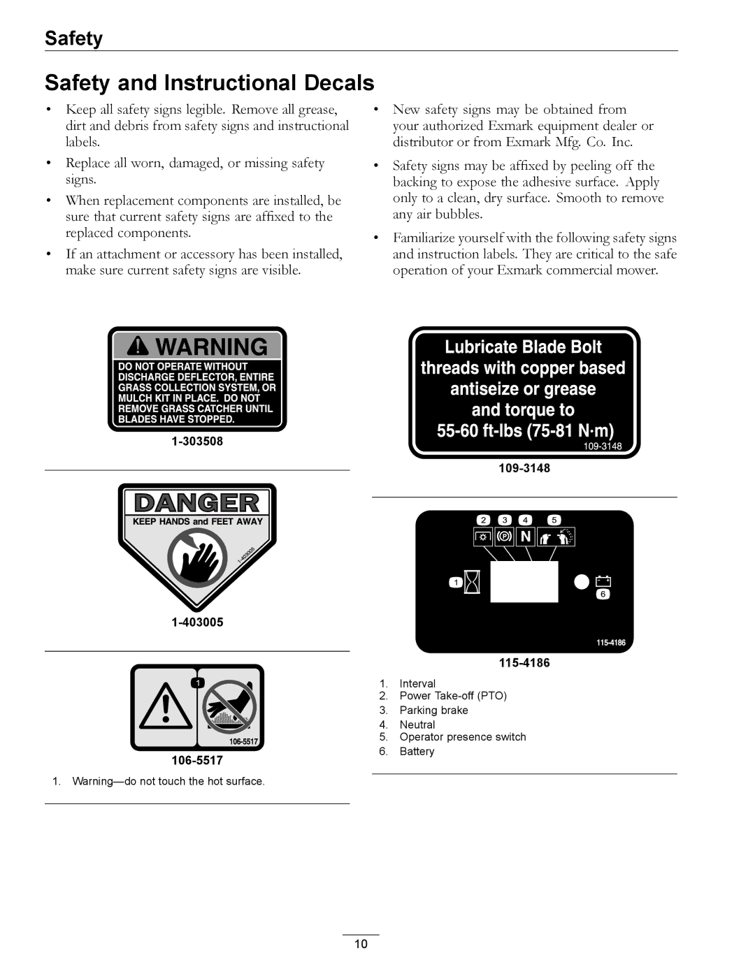 Exmark 000 & higher, 920 manual Safety and Instructional Decals 