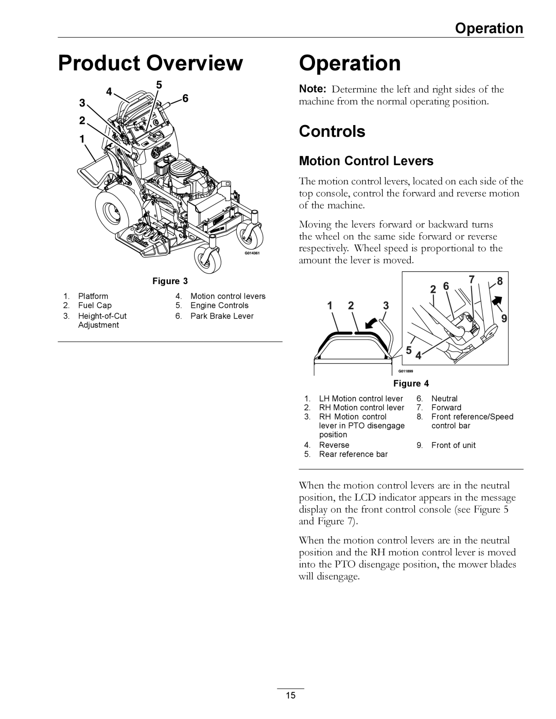 Exmark 920, 000 & higher manual Product Overview Operation, Controls, Motion Control Levers 