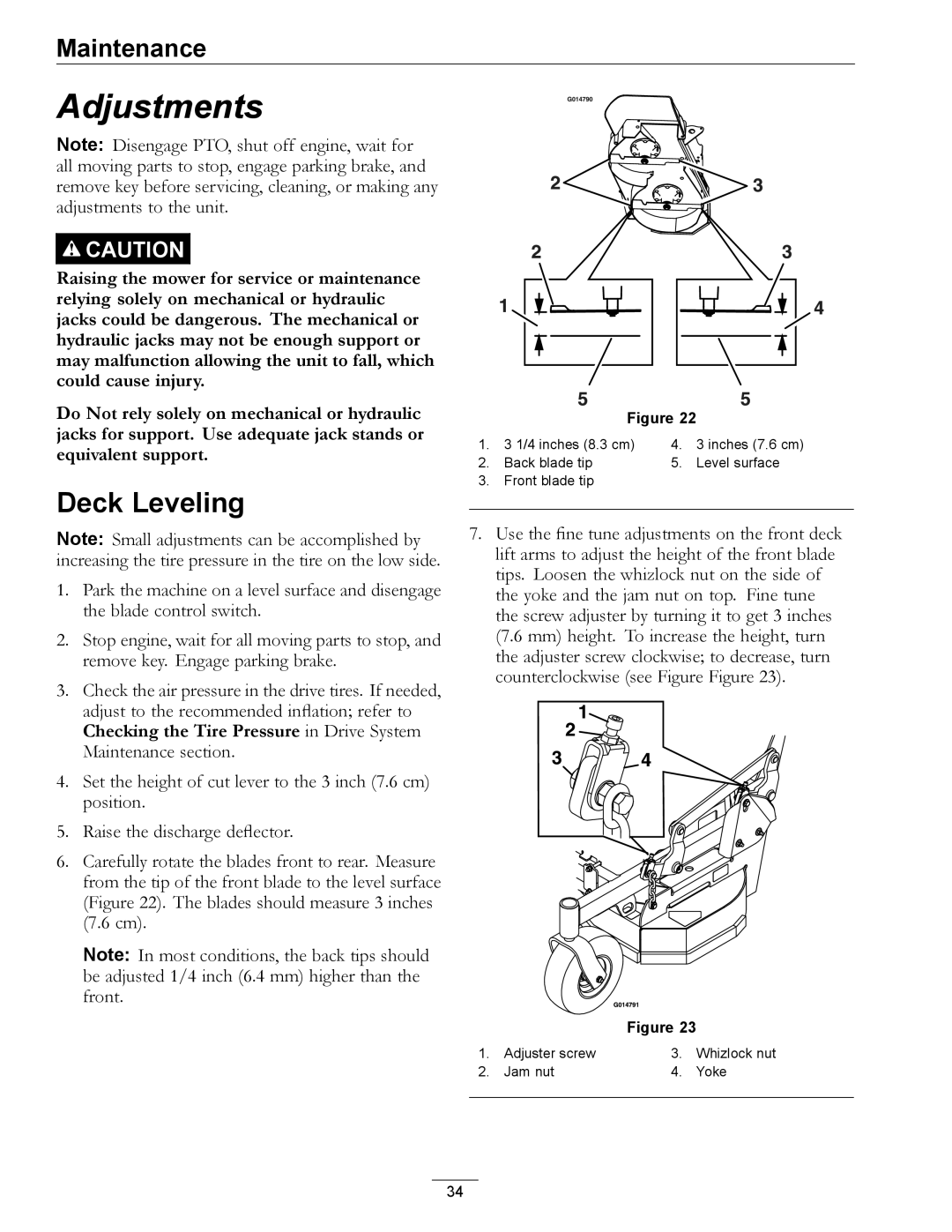 Exmark 000 & higher, 920 manual Adjustments, Deck Leveling 