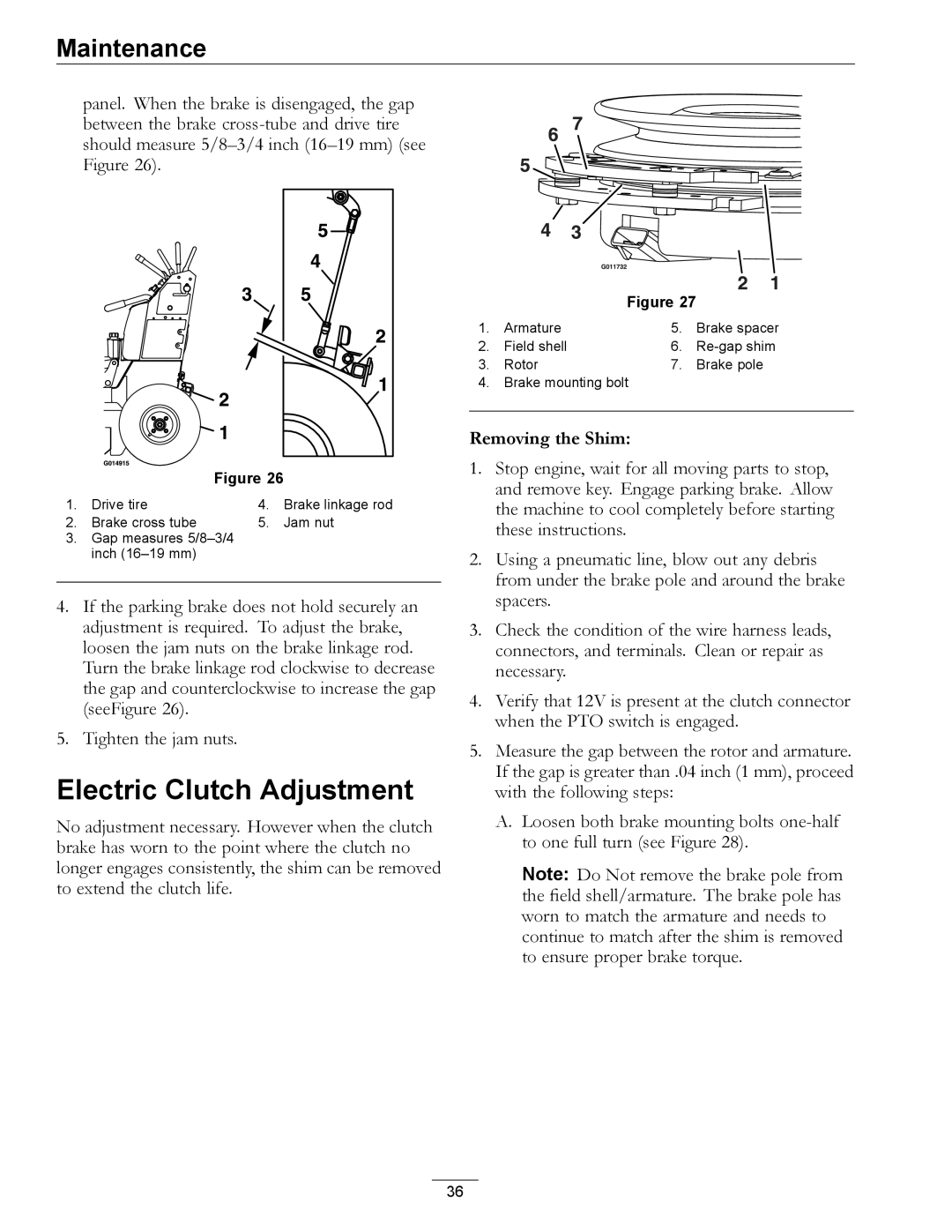 Exmark 000 & higher, 920 manual Electric Clutch Adjustment, Removing the Shim 