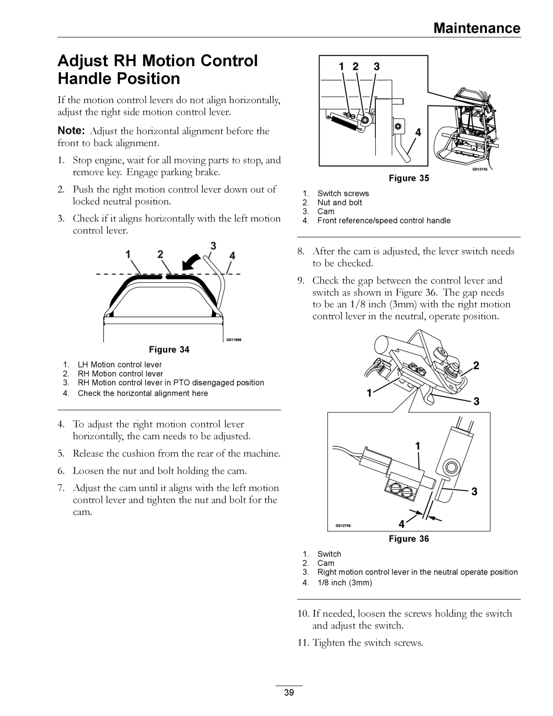 Exmark 920, 000 & higher manual Adjust RH Motion Control Handle Position 