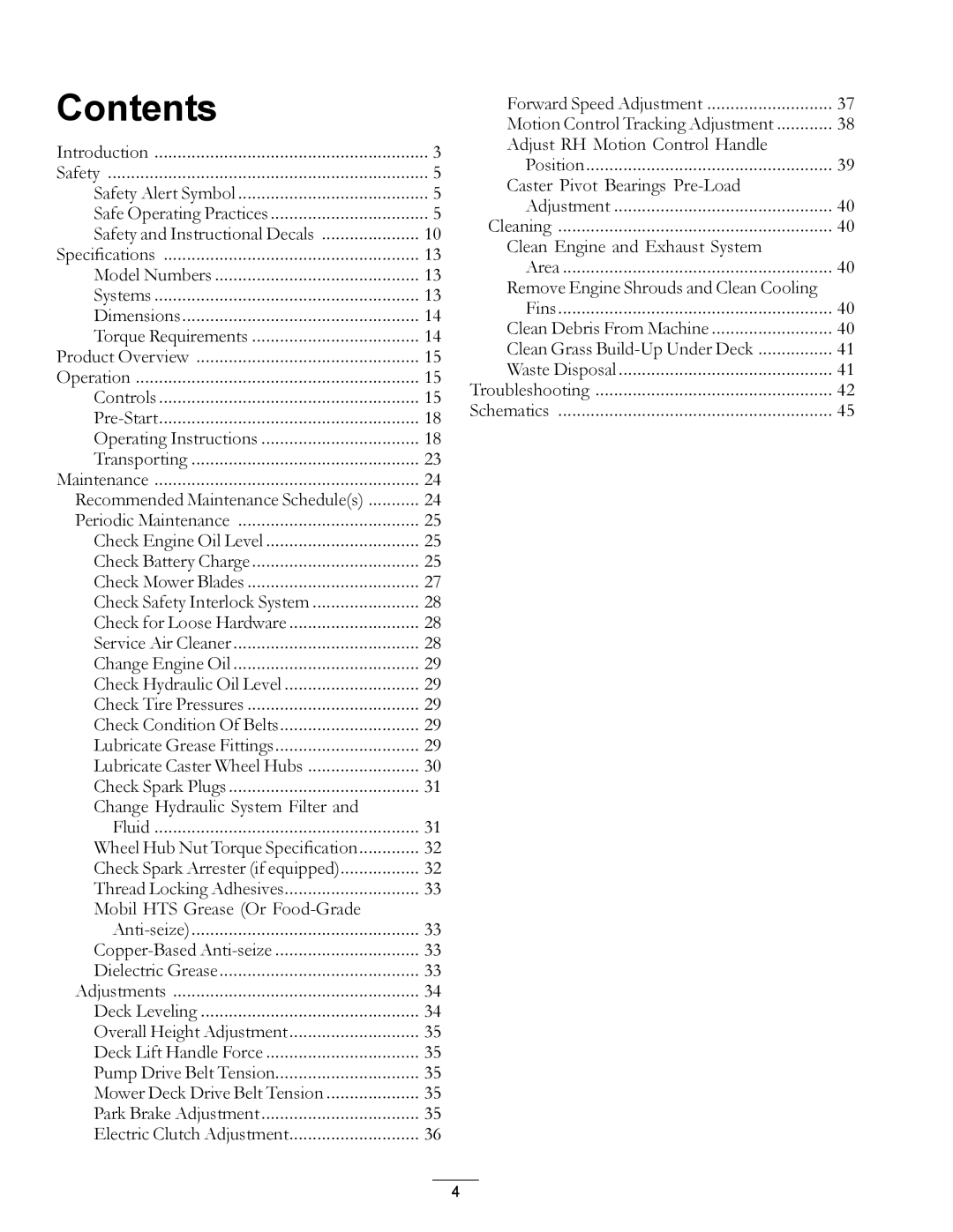 Exmark 000 & higher, 920 manual Contents 