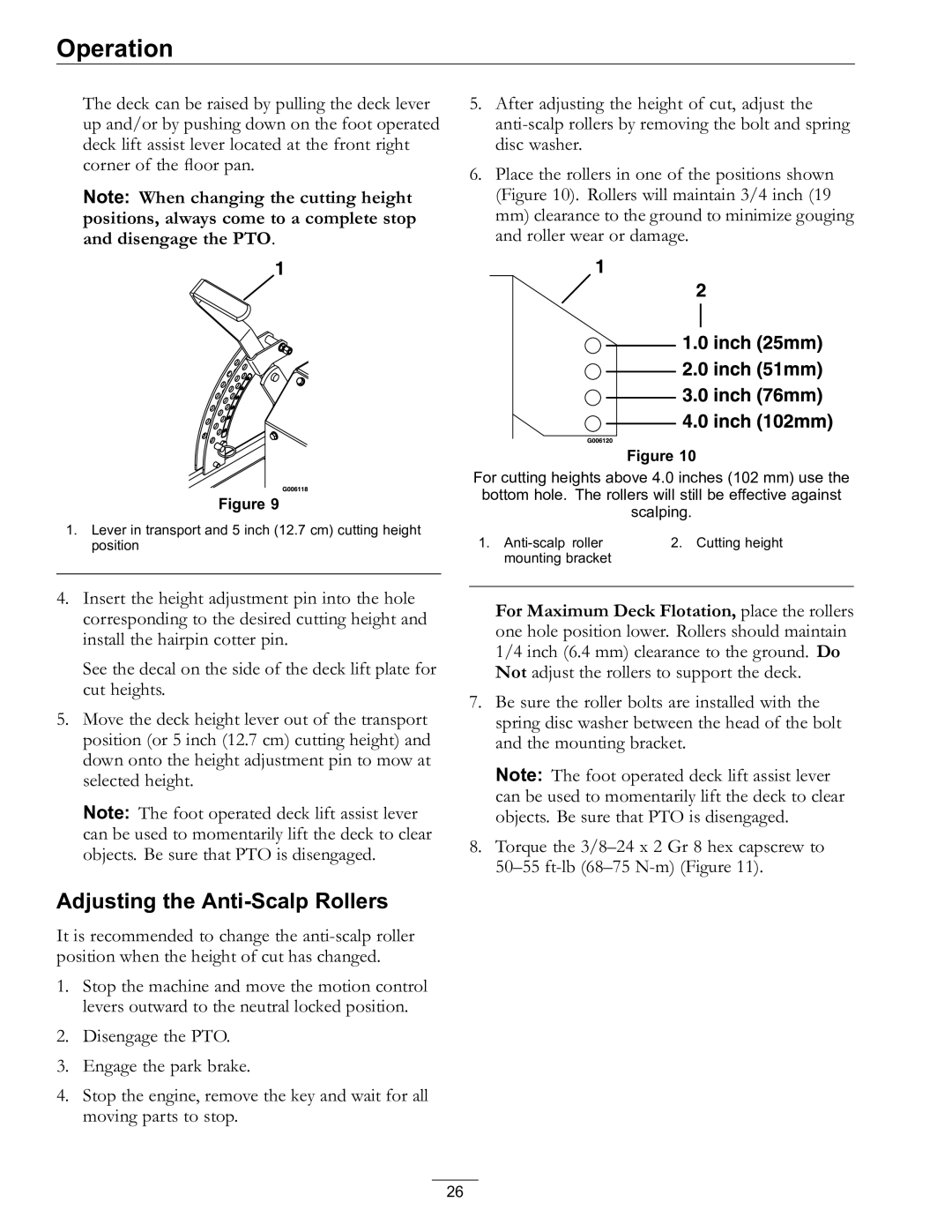 Exmark 000 & higher, 920 manual Adjusting the Anti-Scalp Rollers 