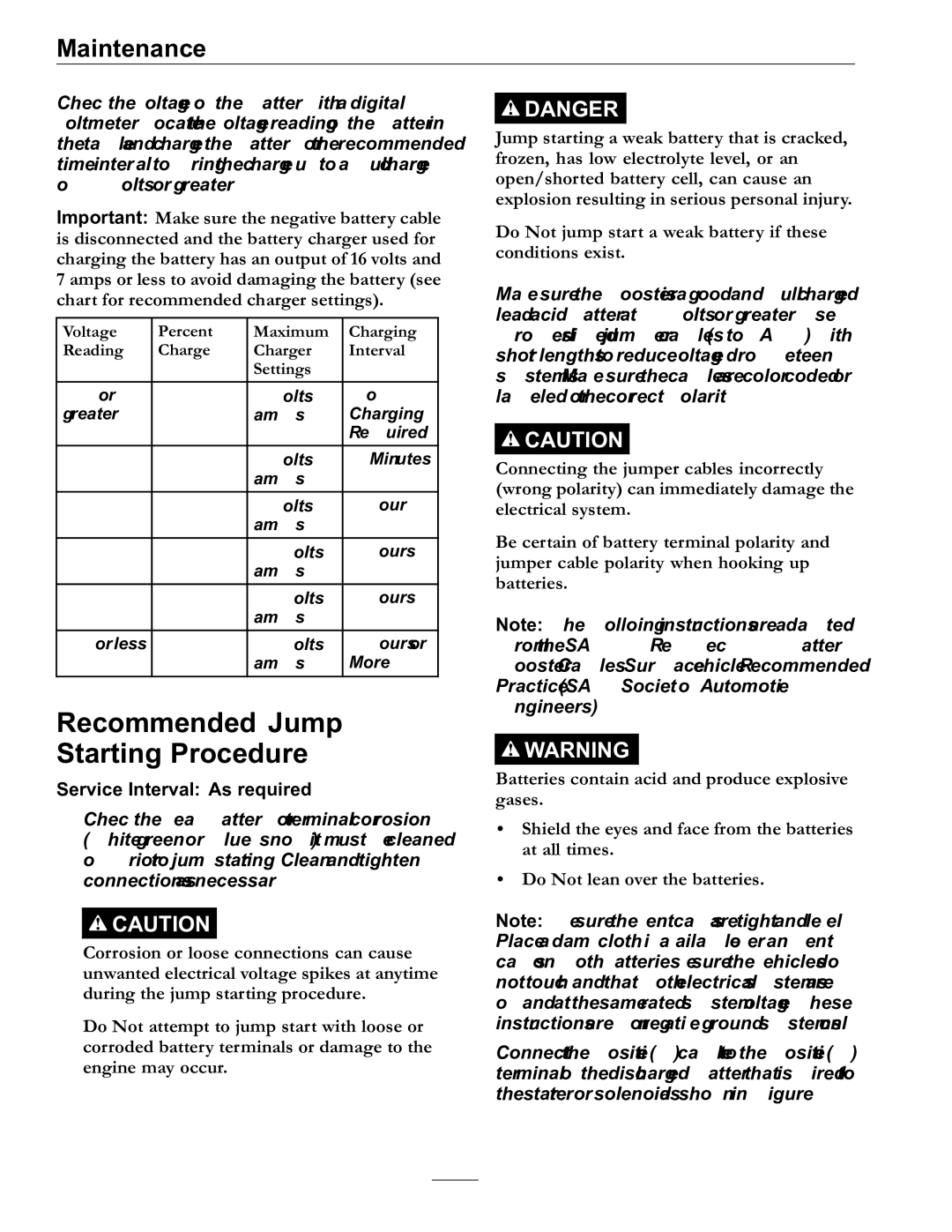 Exmark 000 & higher, 920 manual Recommended Jump Starting Procedure, Service Interval As required 