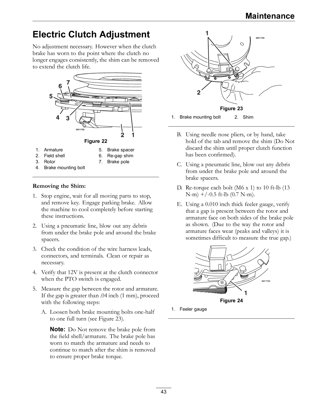 Exmark 920, 000 & higher manual Electric Clutch Adjustment, Removing the Shim 