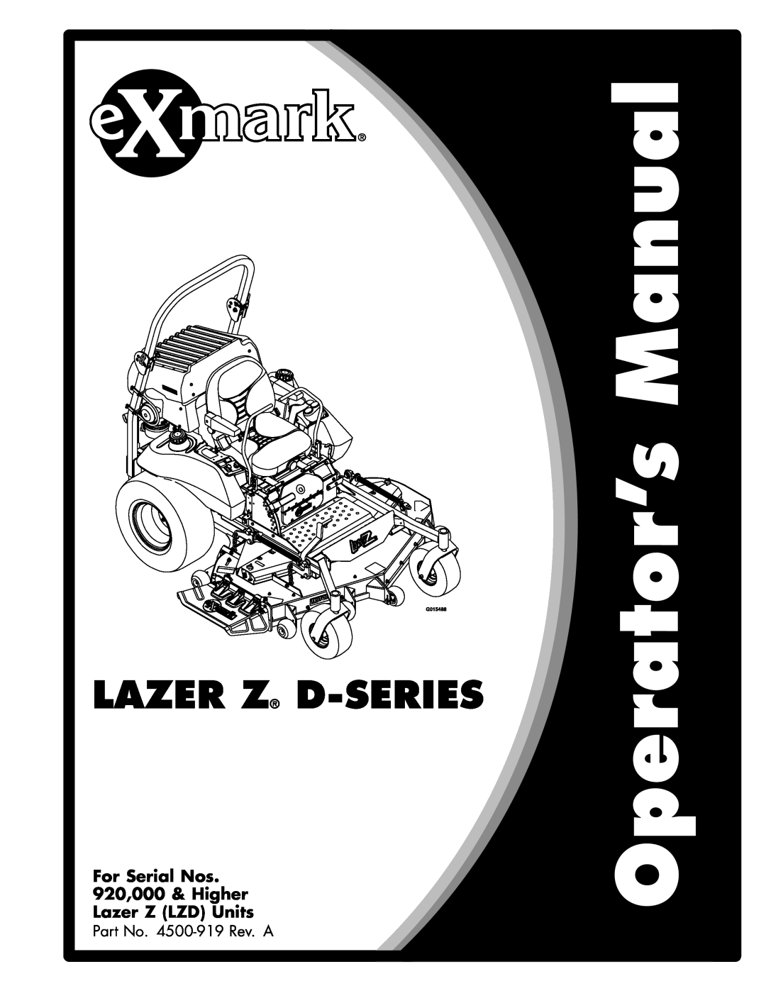 Exmark manual Lazer Z D-Series, For Serial Nos 920,000 & Higher Lazer Z LZD Units 