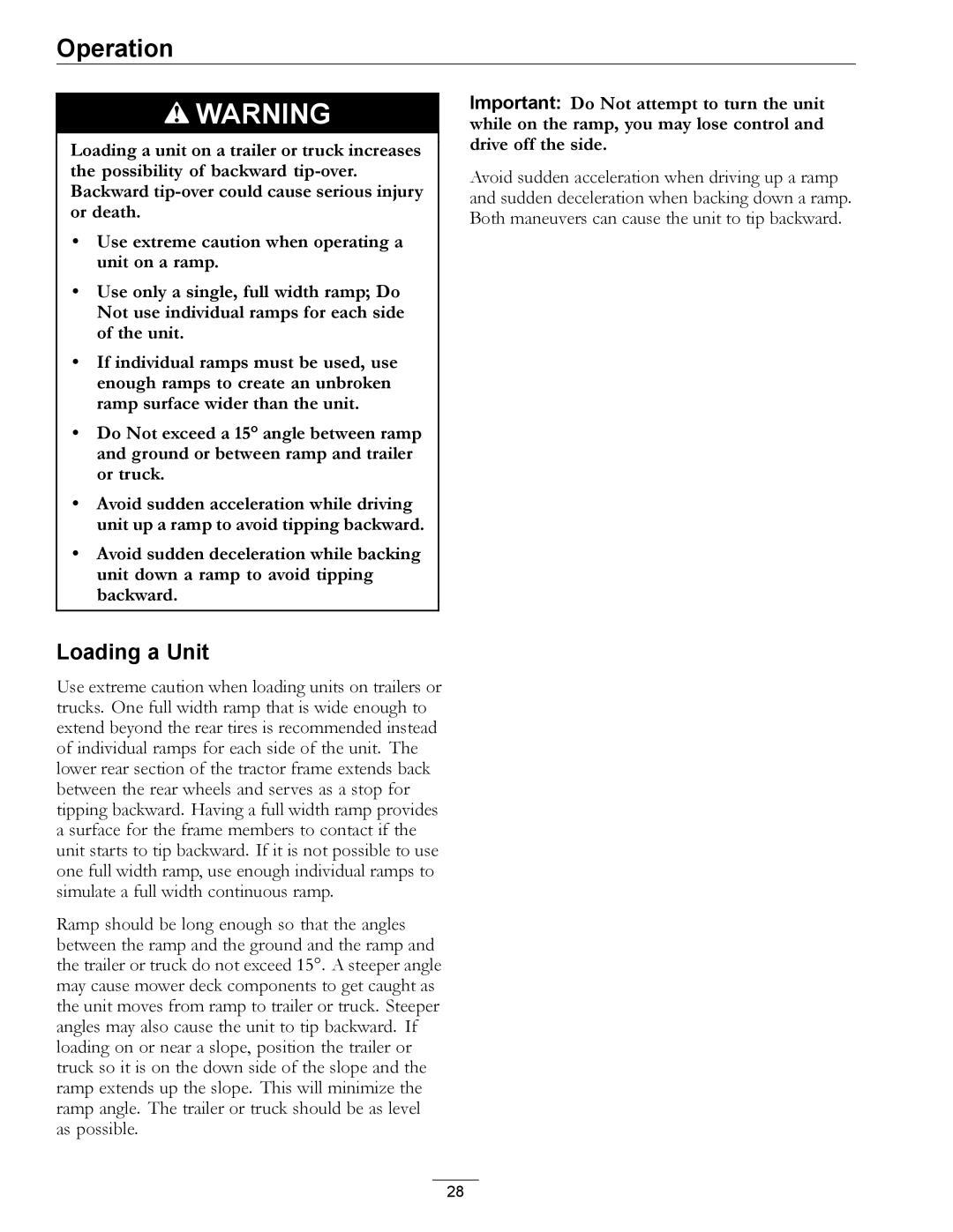 Exmark 000 & higher manual Loading a Unit 