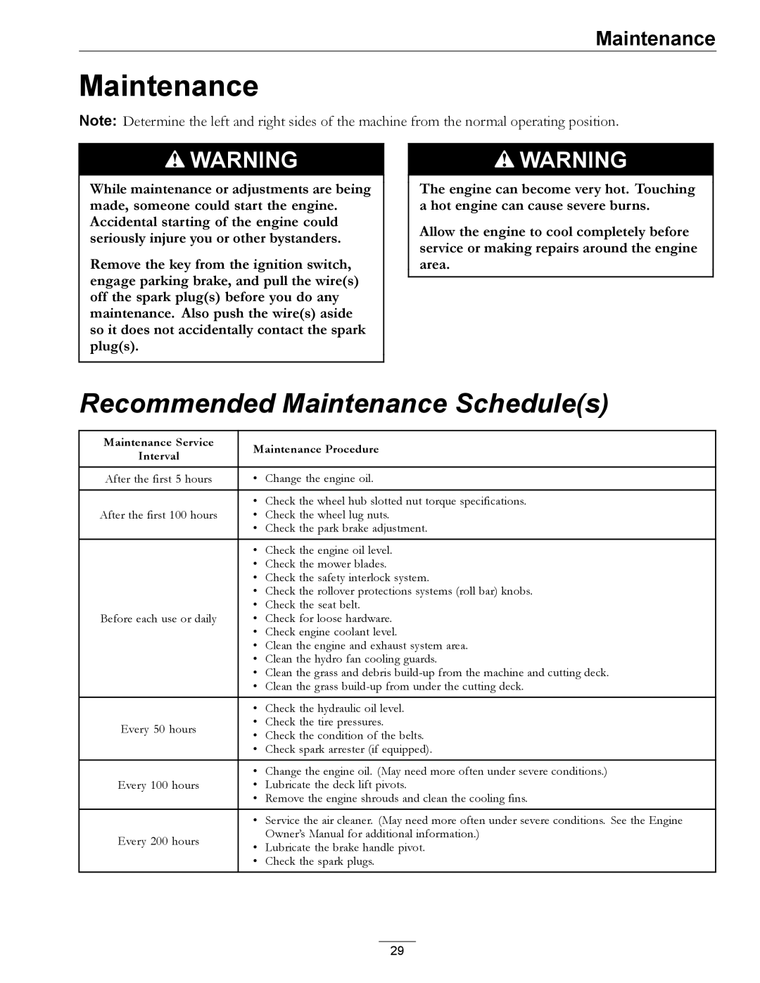 Exmark 000 & higher manual Recommended Maintenance Schedules 